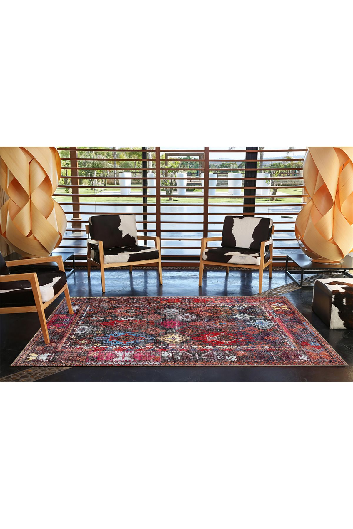 Kırmızı Tonlarda Baklava Desenli Dokuma Taban miravip669