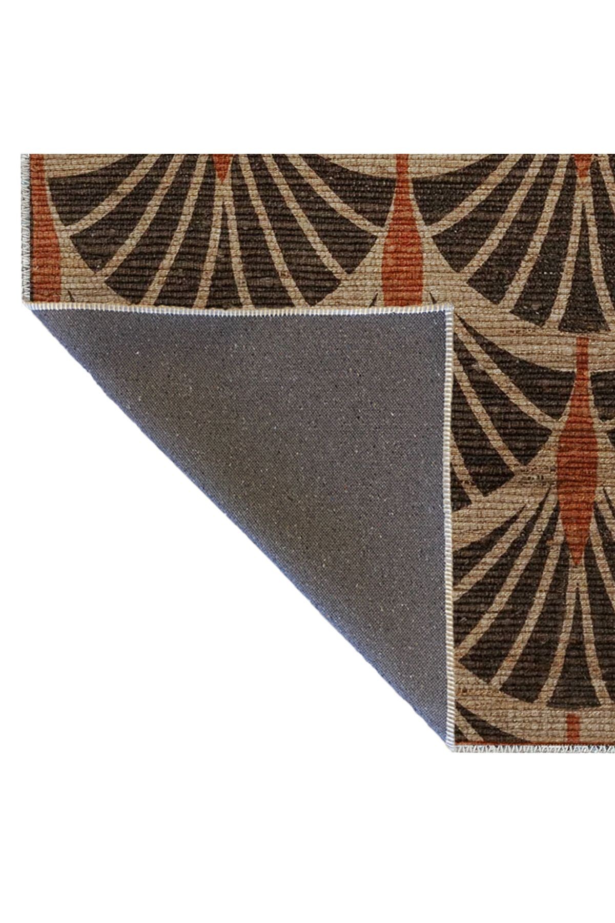 Kahve Gri Temalı Spiral Şekil Desenli Modern Dekoratif Halı 2145