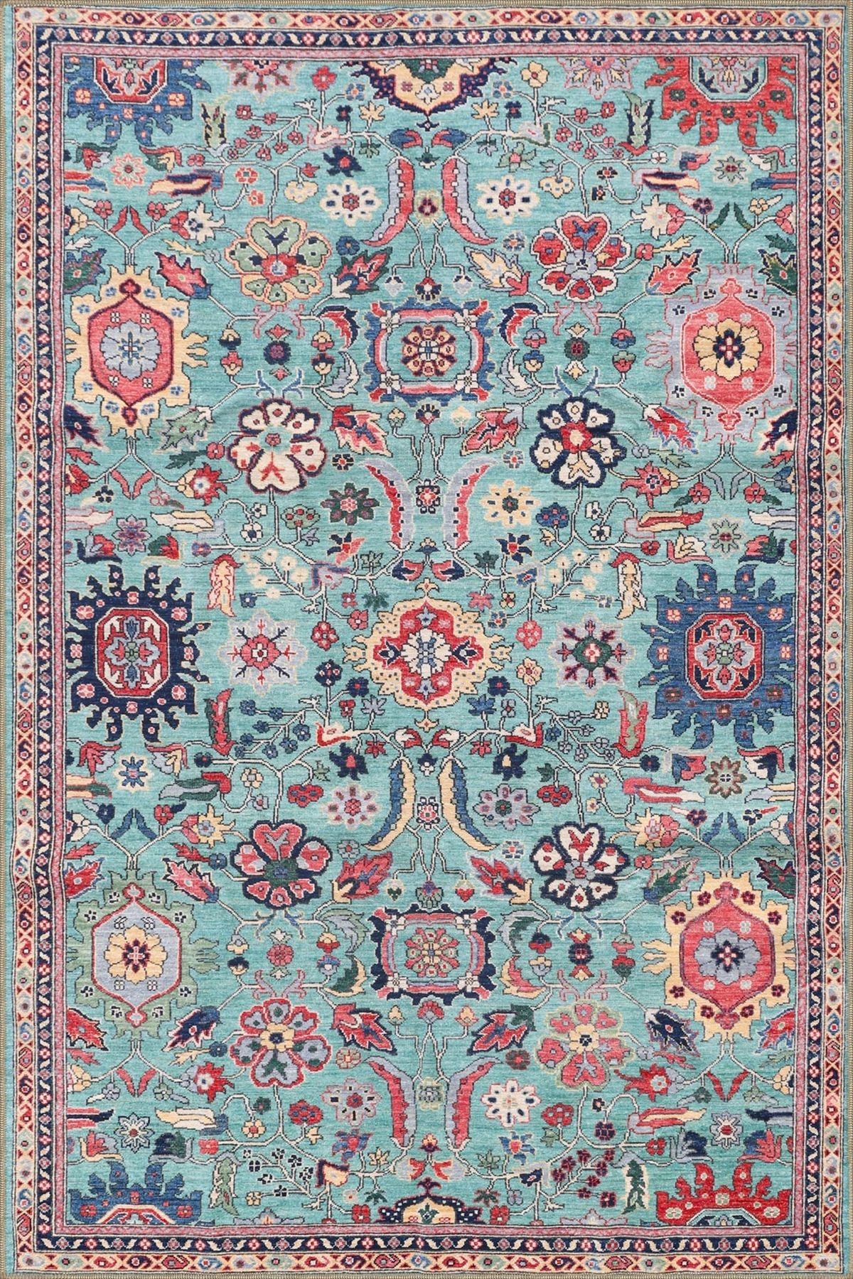 Botanik Turuncu Geometrik Temalı Desenli Dokuma Taban Halı ve Yıkanabilir Halı aloha37