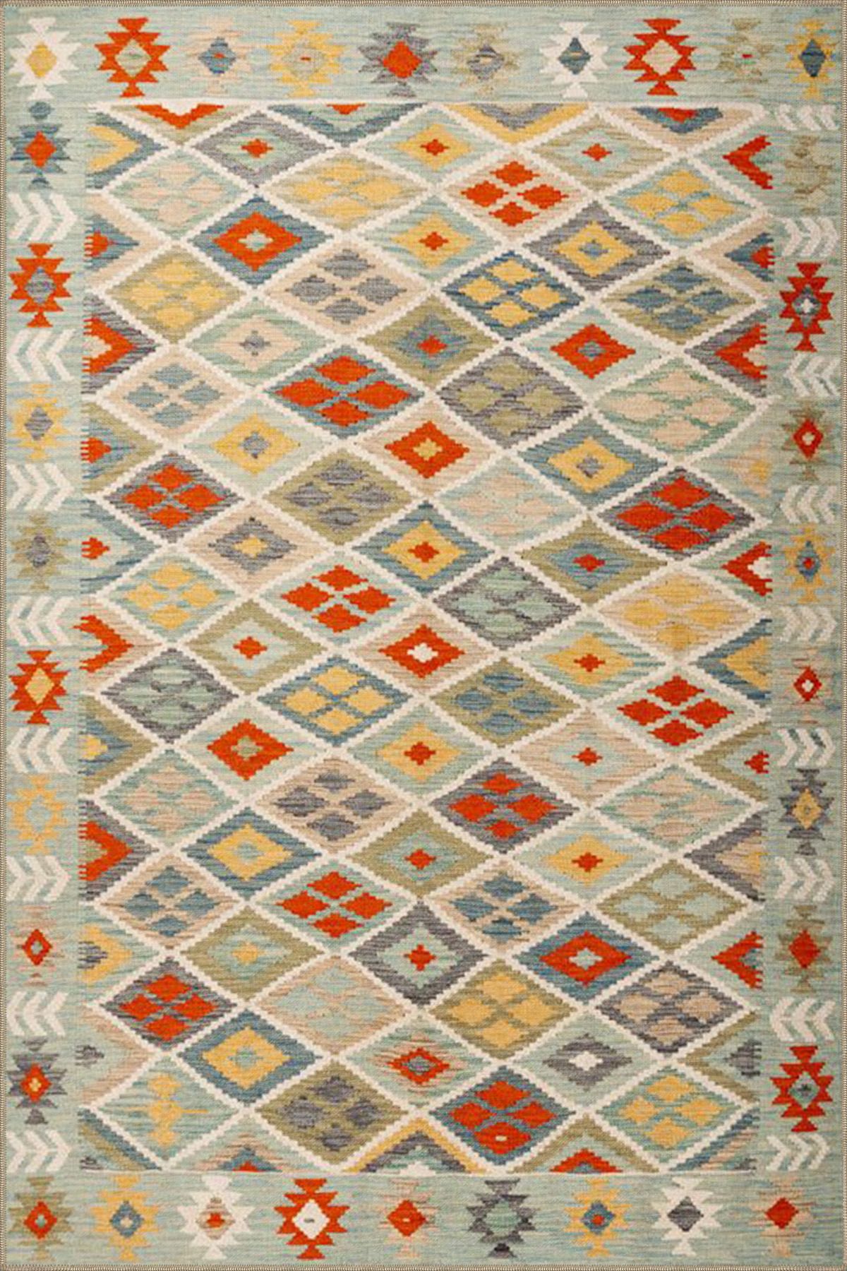 Gri Geometrik Modern Baklava Desenli Dokuma Taban ve Dekoratif Halı miravip93