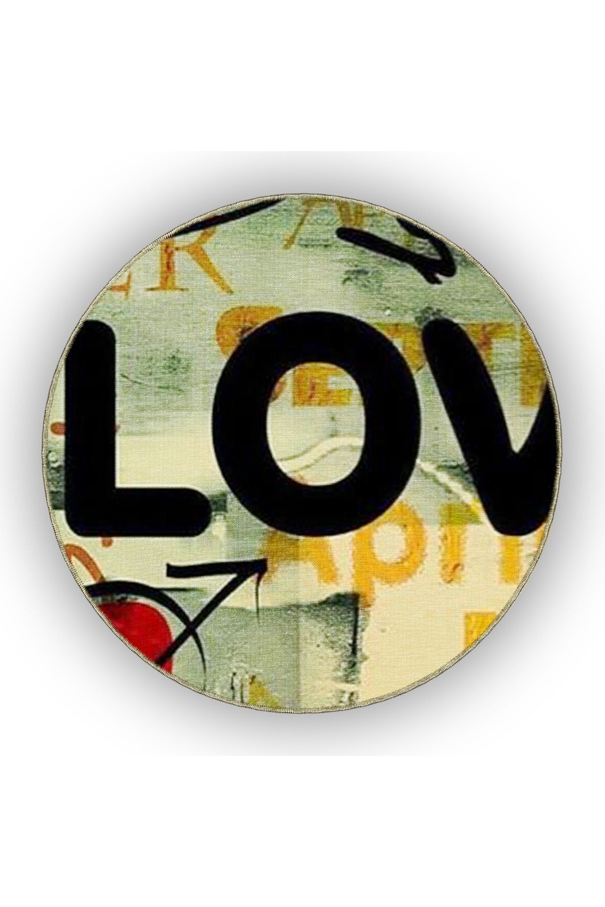 Çok Renkli Retro Tasarım Karma Yazılar Love ve Kalp Desenli Modern Dekoratif Halı 4947