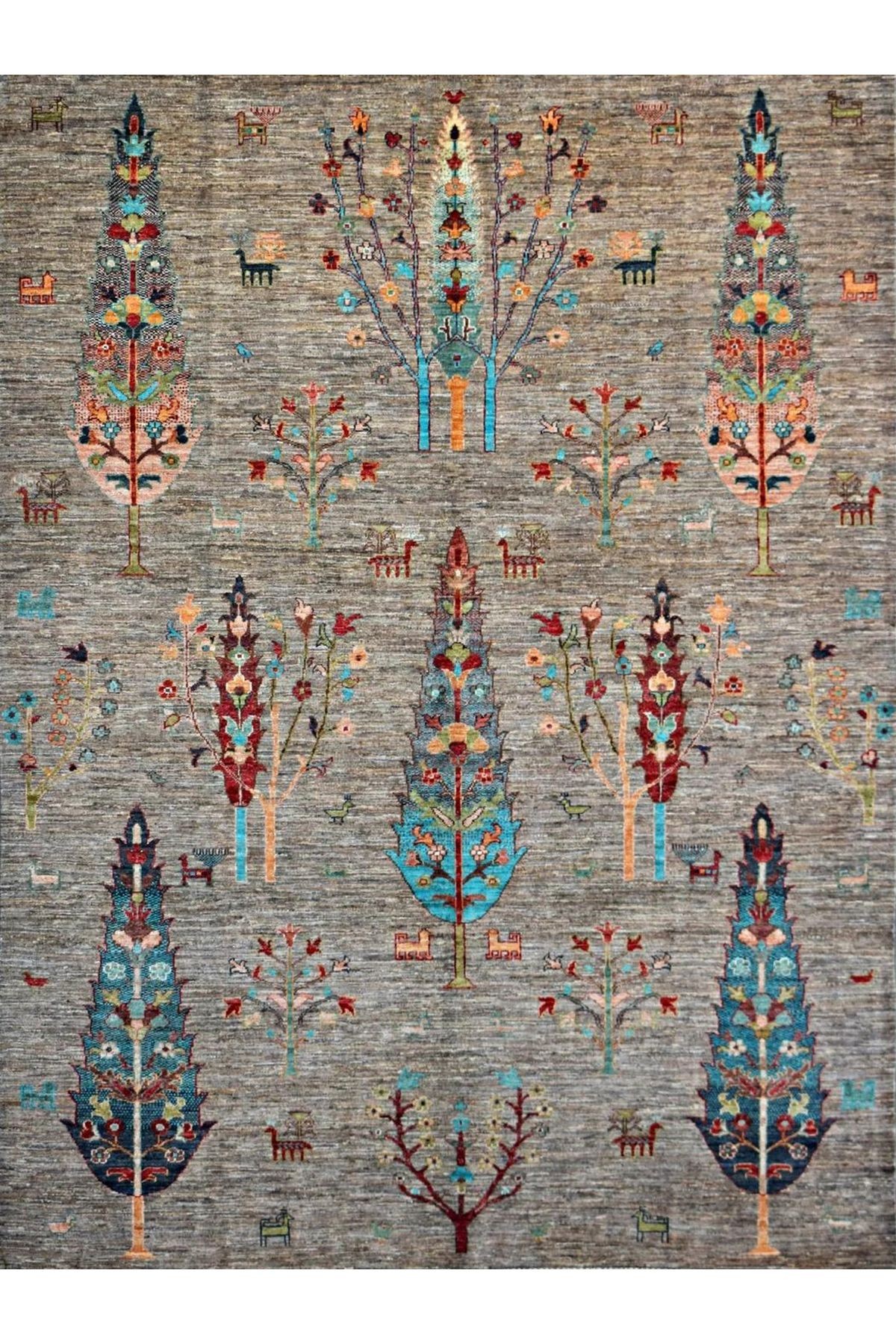 Mete Koleksiyonu Gri Temalı Çam Ağaçları Desenli Kreatif Modern Dekoratif Halı 30