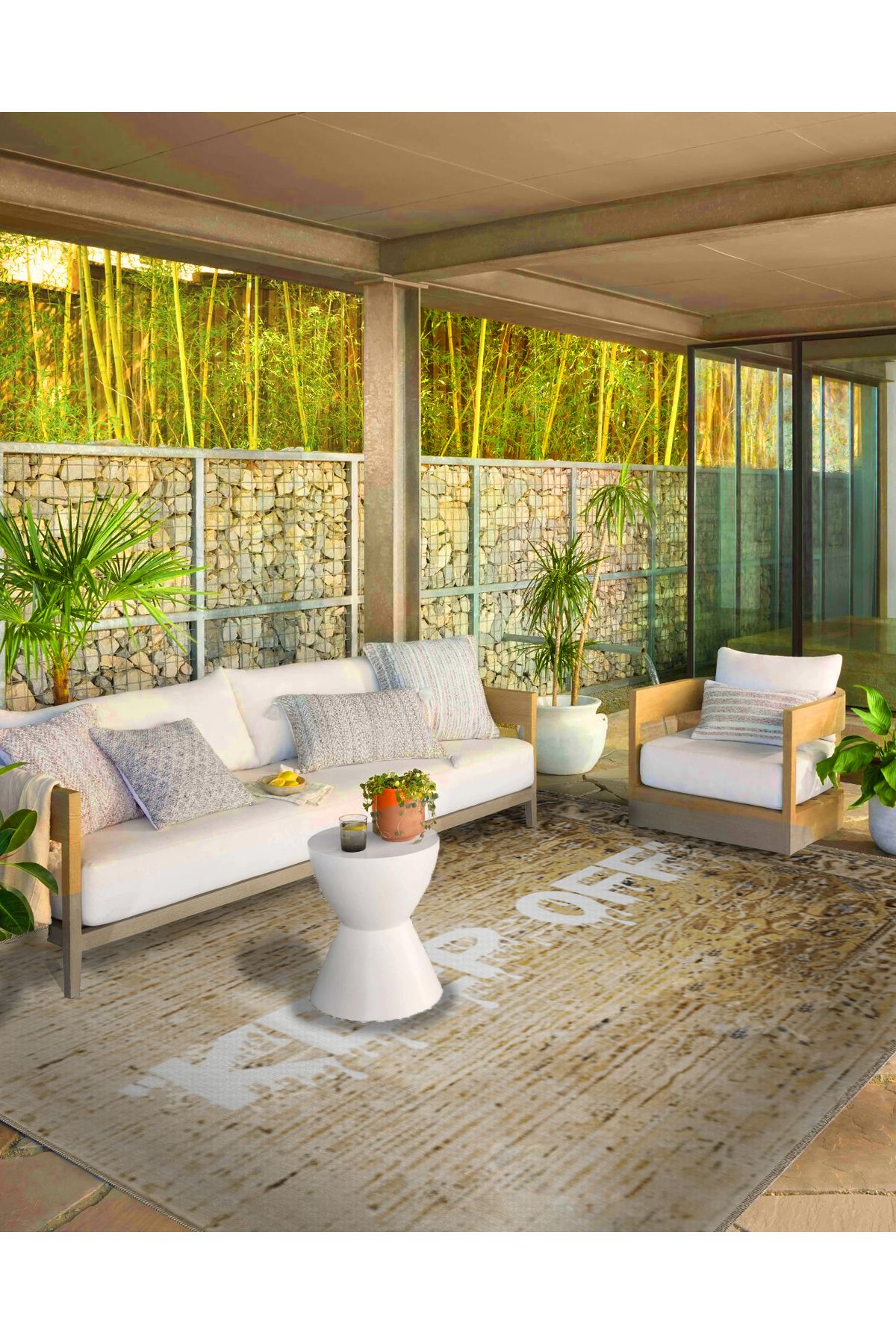 Written Koleksiyonu Bej Tema Keep Off Yazılı Desenli Kreatif Modern Dekoratif Halı 09