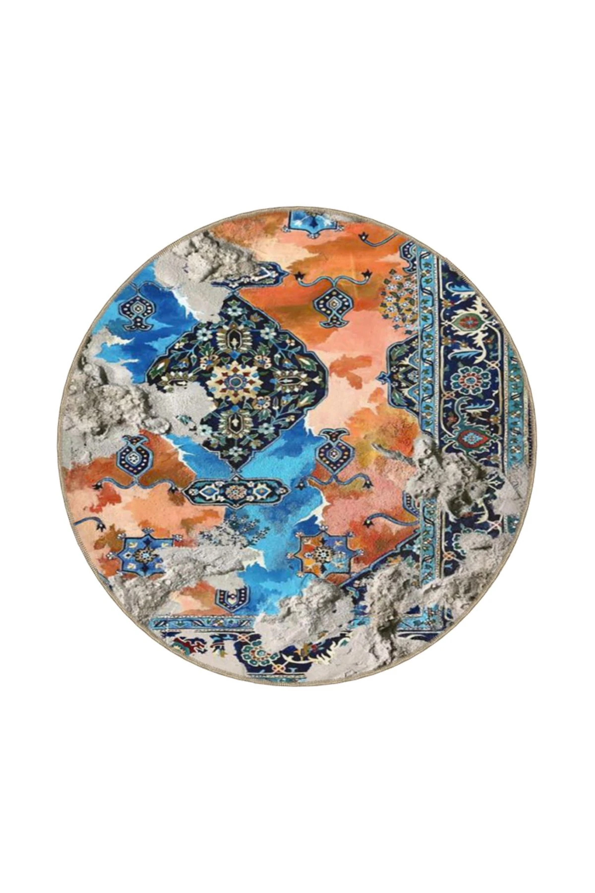 Mor Fırça Boyalı Geleneksel Desenli Dokuma Taban Halı ve Yıkanabilir Halı aloha158