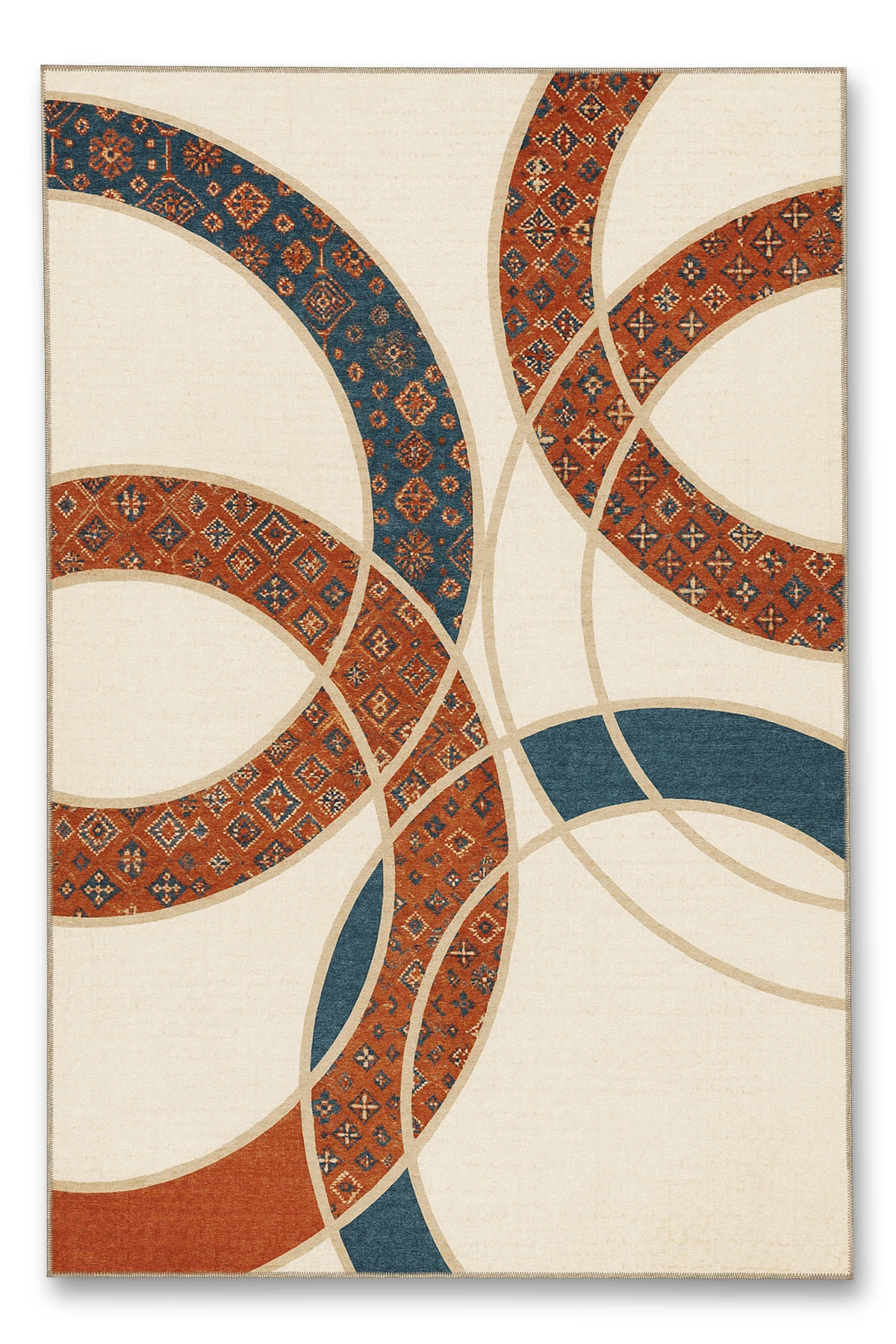 MOSSO Geleneksel Motif Şeritli Desen Dokuma Taban Vintage Dekoratif Halımosso978