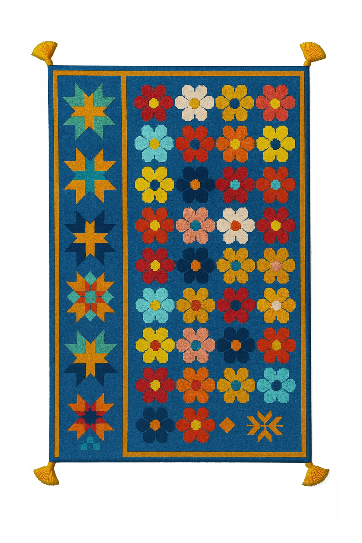 MOSSO Çiçekli Çok Renkli Desen Püsküllü Modern Dekoratif Halı mosso470