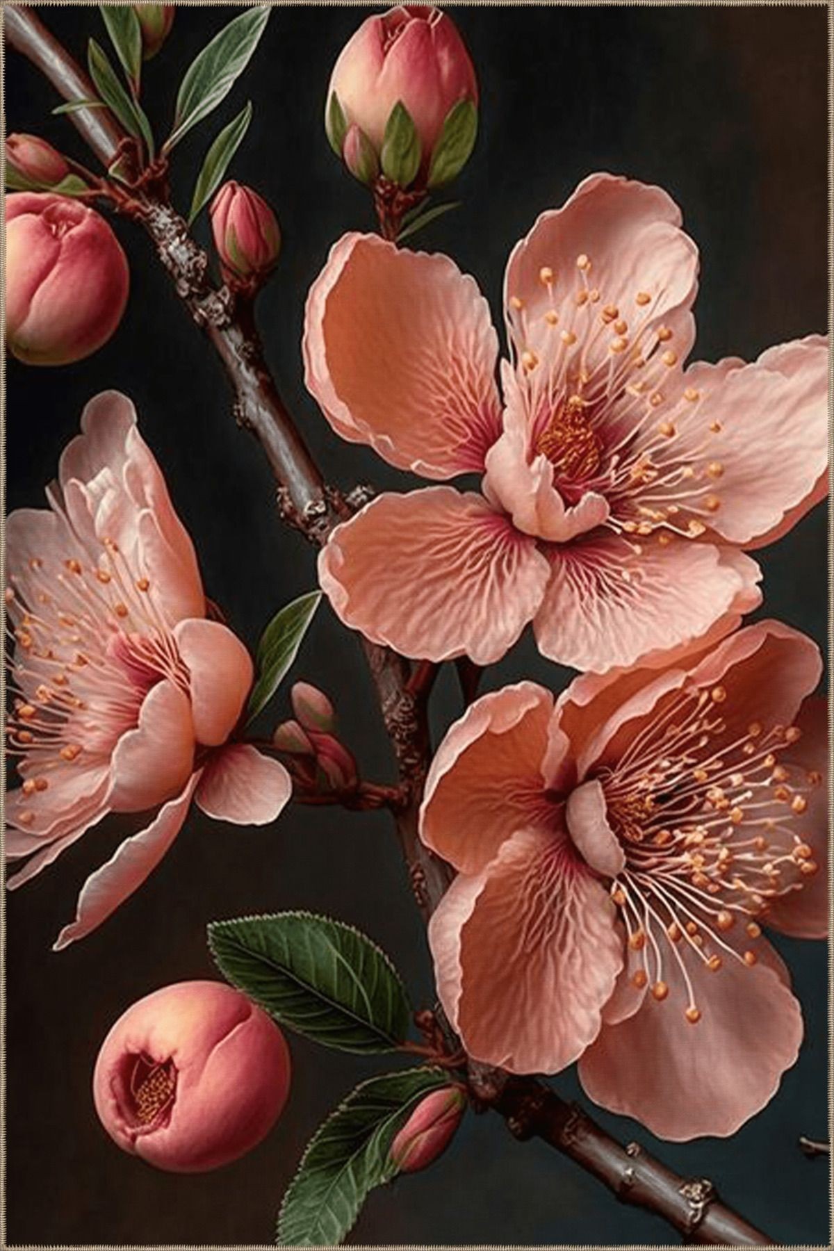 Siyah Pudra Temalı Floral Çiçek Desenli Modern Dekoratif Halı 4957