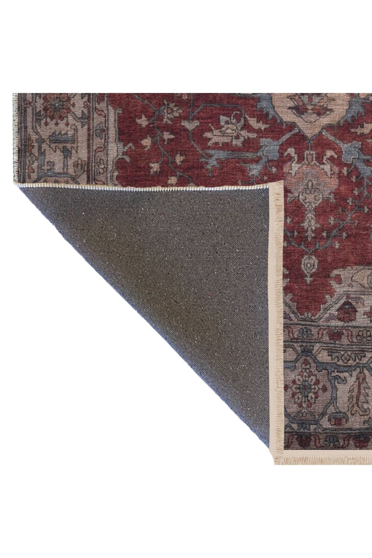 Bordo Temalı Geleneksel Motif Etnik Çiçek Desenli Kreatif Vintage Dekoratif Halı 2935