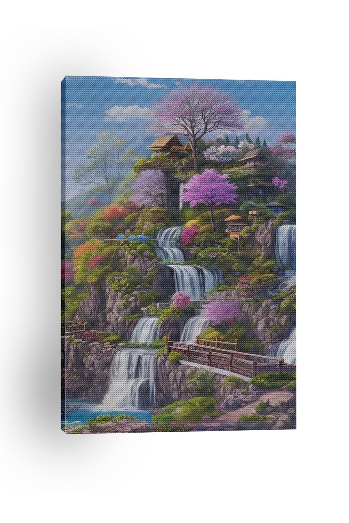 Kanvas Tablo Floral Mor ve Ev Desenli Modern Tablo