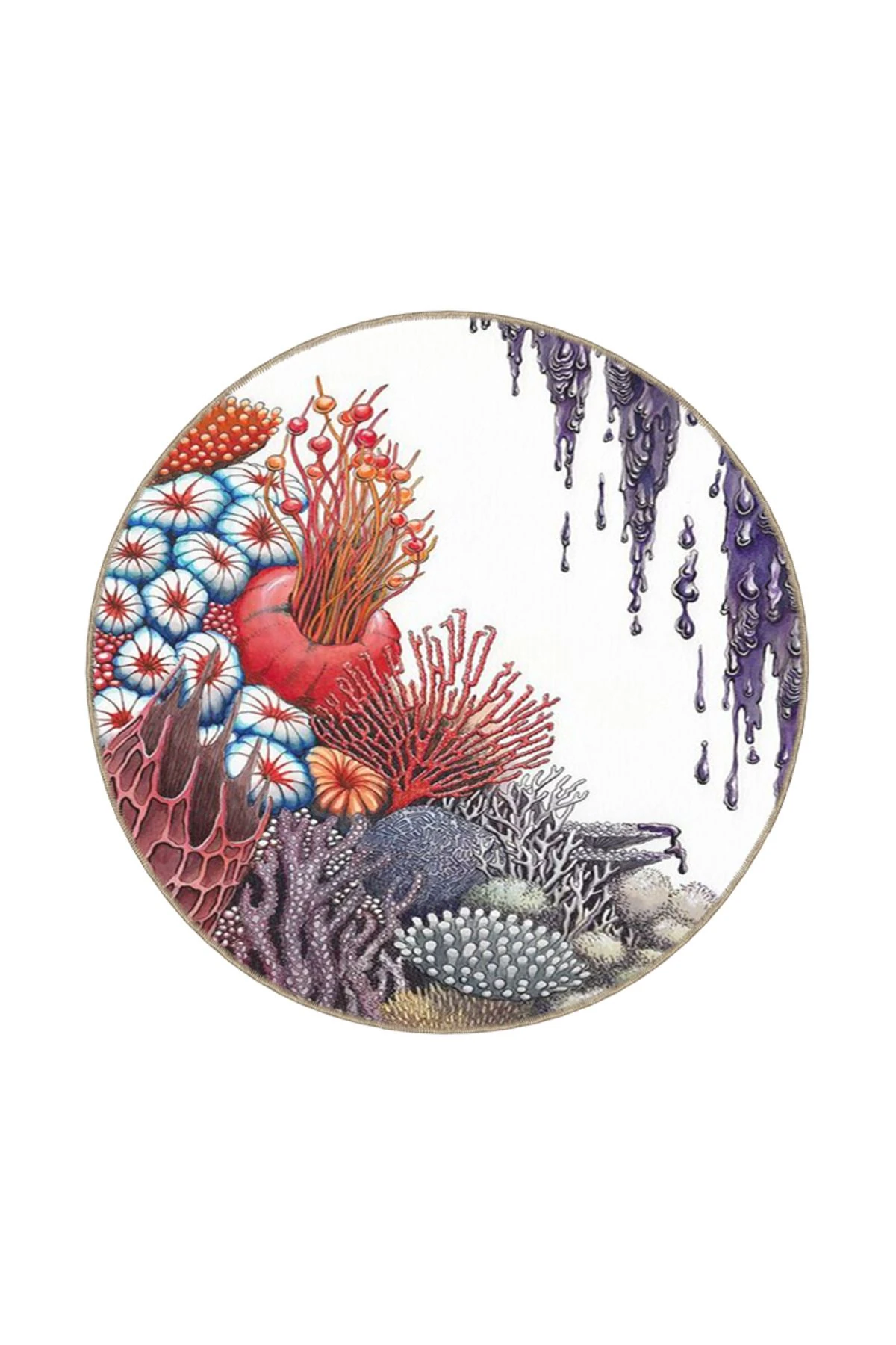 Beyaz Tonlu Deniz Dibi Canlı Desenli Dekoratif Yıkanabilir Halı miravip8457