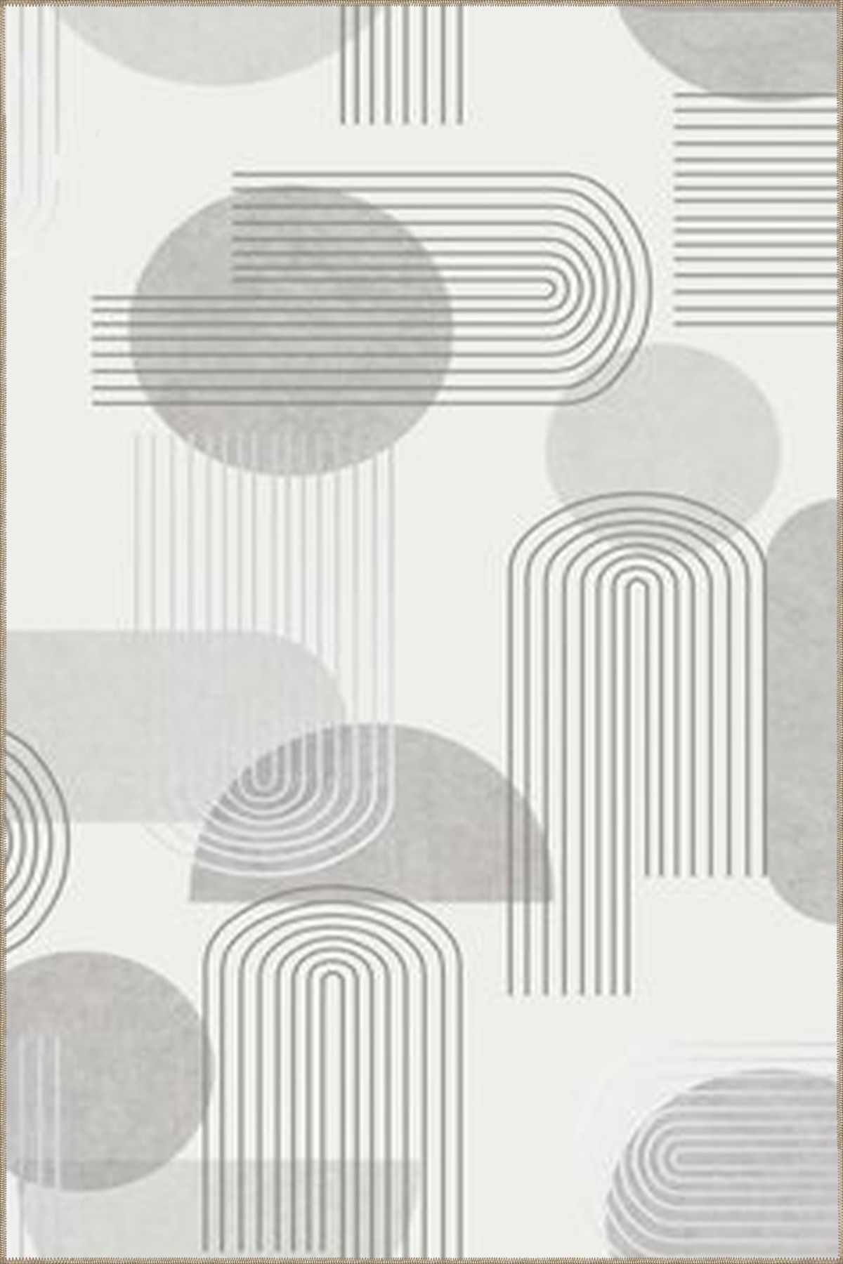 Gri Yuvarlak Geometrik Desenli Dokuma Taban Halı ve Yıkanabilir Halı miravip9908