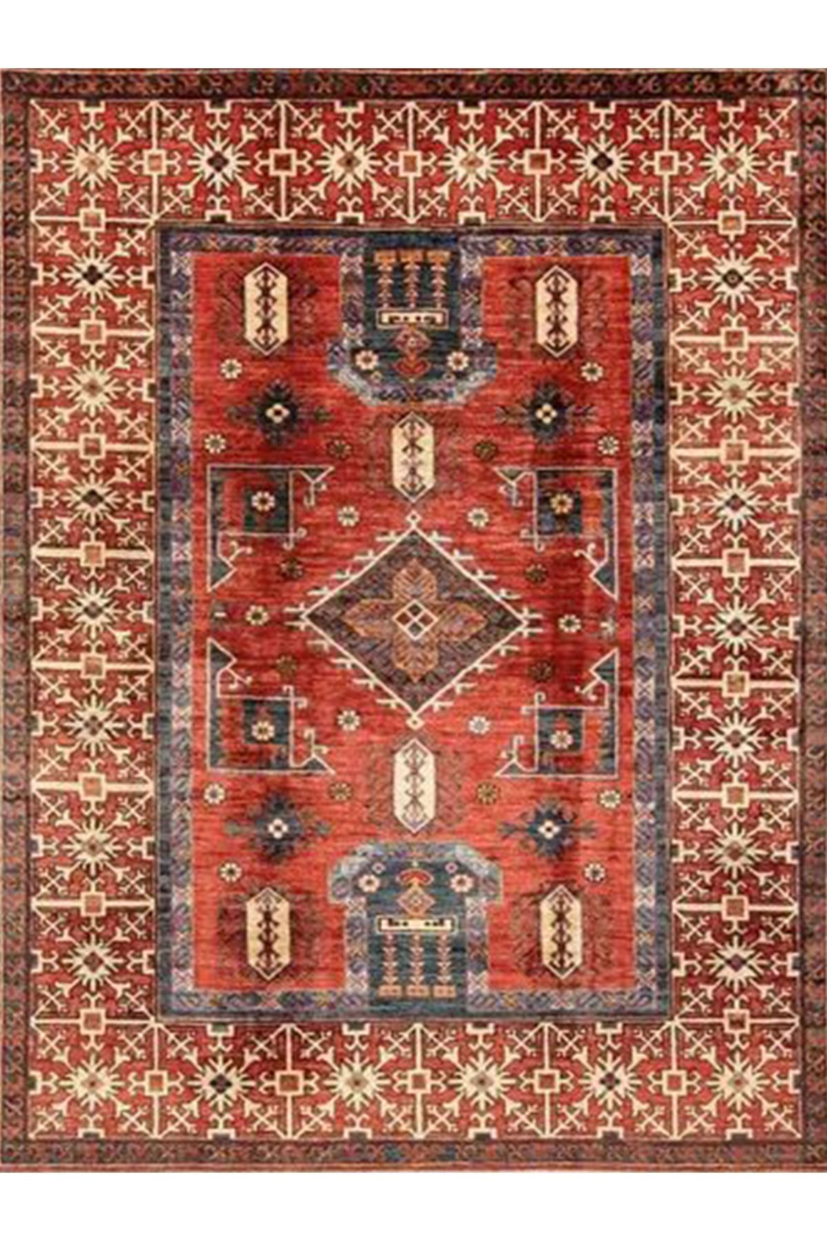 İnci Koleksiyonu Kırmızı Tema Geleneksel Motif Desenli Dokuma Taban Vintage Dekoratif Halı inci40