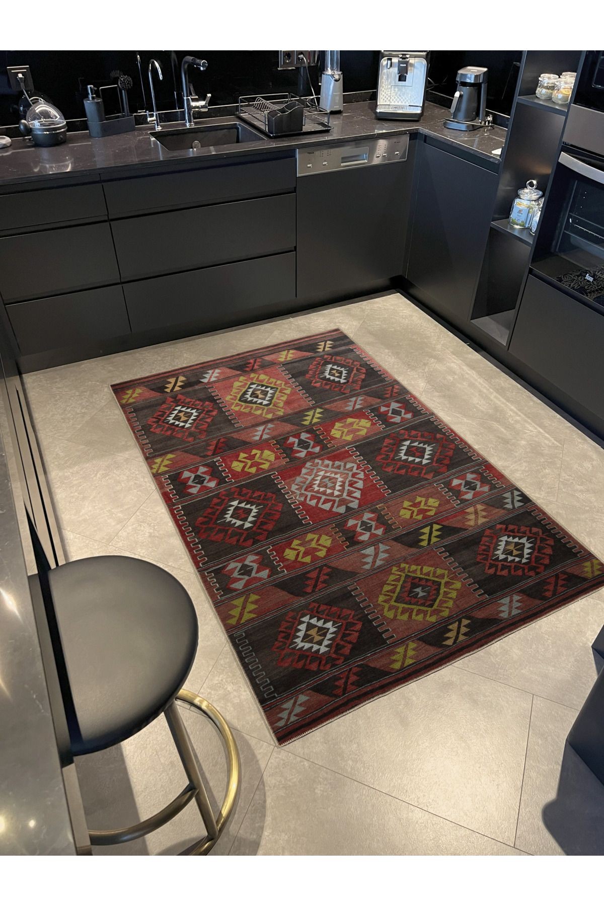Koyu Ton Çok Renkli Karma Geometrik Desenli Kreatif Modern Dekoratif Halı 2976