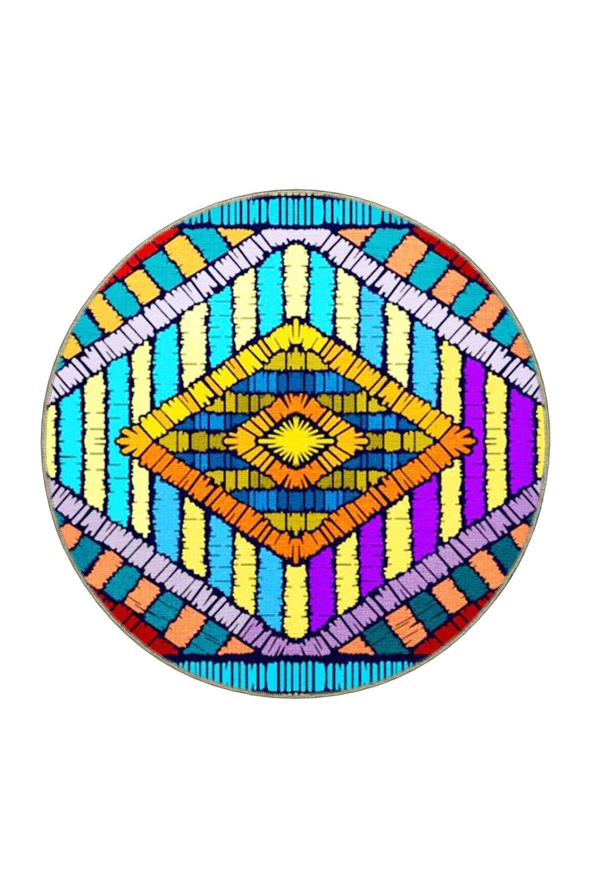 Çok Renkli Çizgili Geometrik Desenli Modern Dekoratif Halı 4704
