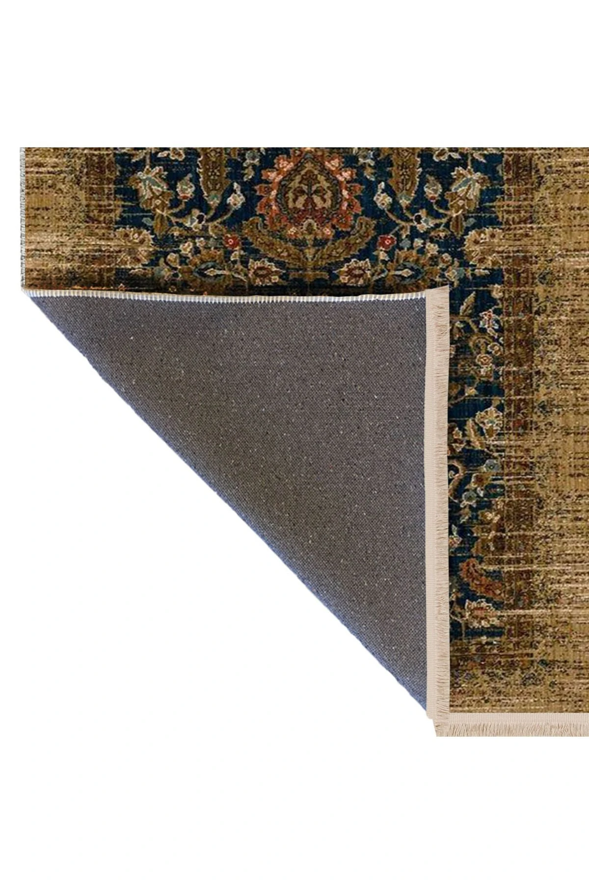 İnci Koleksiyonu Lacivert Tema Çiçekli Geleneksel Desen Dokuma Taban Vintage Dekoratif Halı inci39