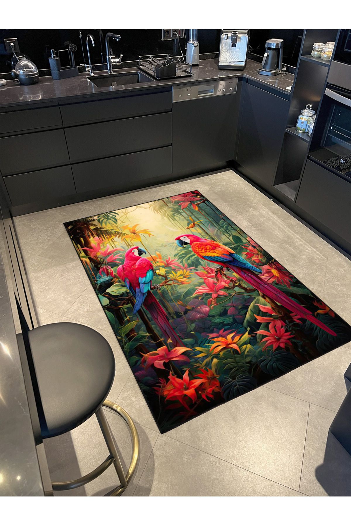 Kırmızı Renklerde Papağan Modern Dokuma Taban ve Dekoratif Halı miravip416