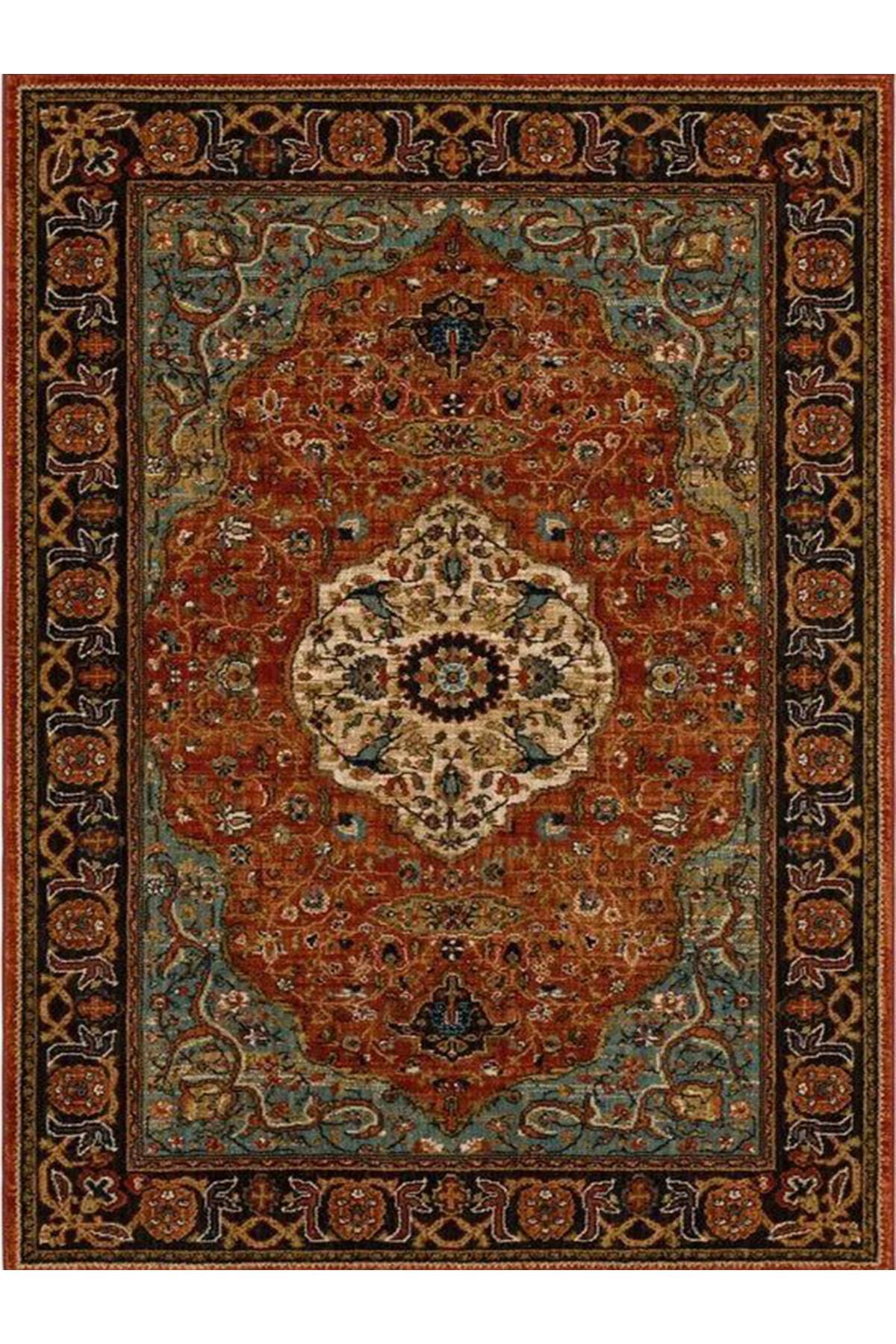 İnci Koleksiyonu Turuncu Tema Geleneksel Motif Desenli Dokuma Taban Vintage Dekoratif Halı inci25