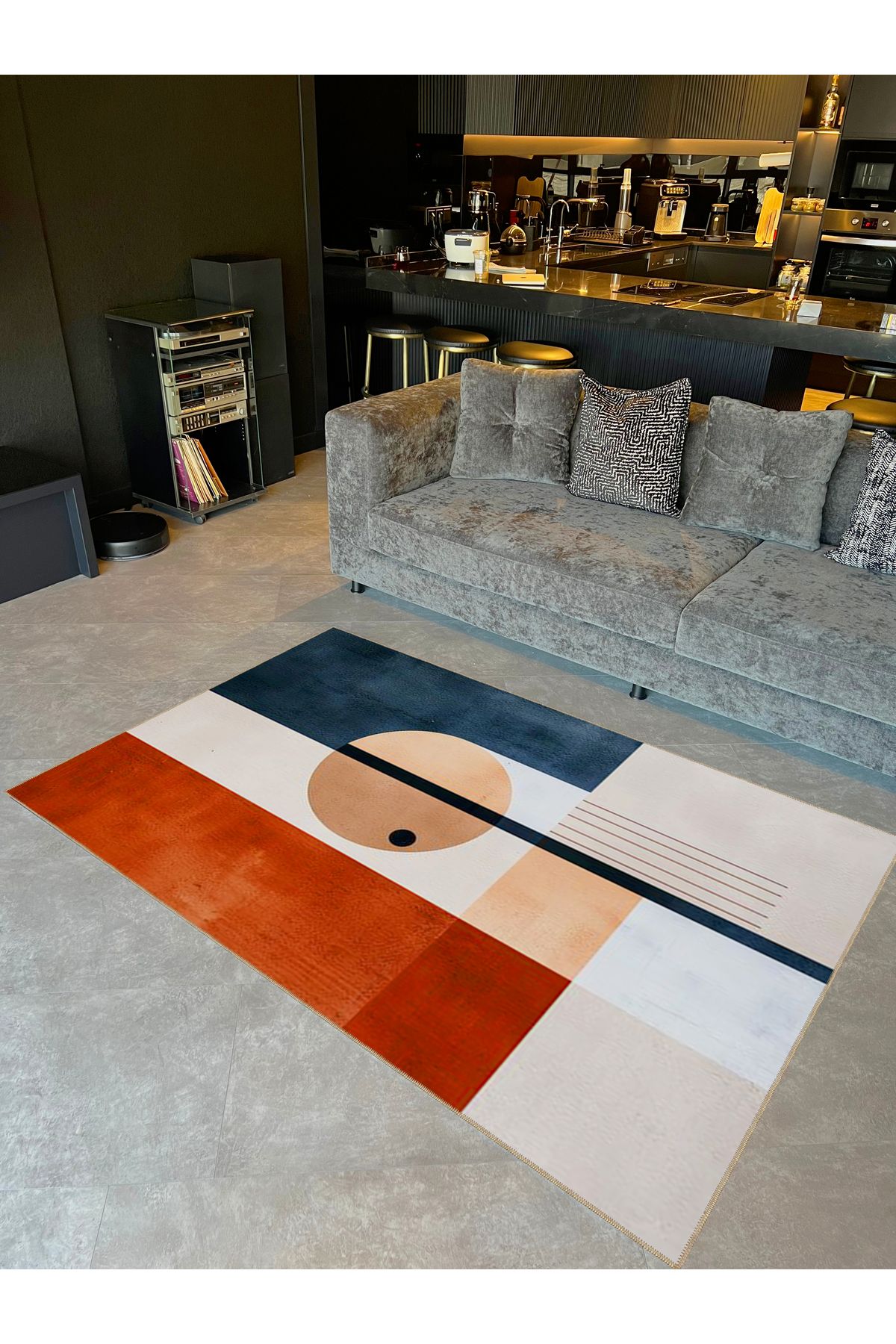 Emre Koleksiyonu Çok Renkli Karma Soyut Şekiller Desenli Dokuma Taban Modern Dekoratif Halı 48