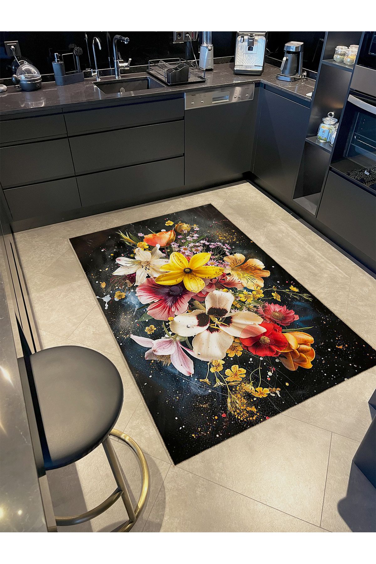 Güneş Koleksiyonu Çok Renkli Çiçekler Desenli Dokuma Taban Modern Dekoratif Halı güneş45