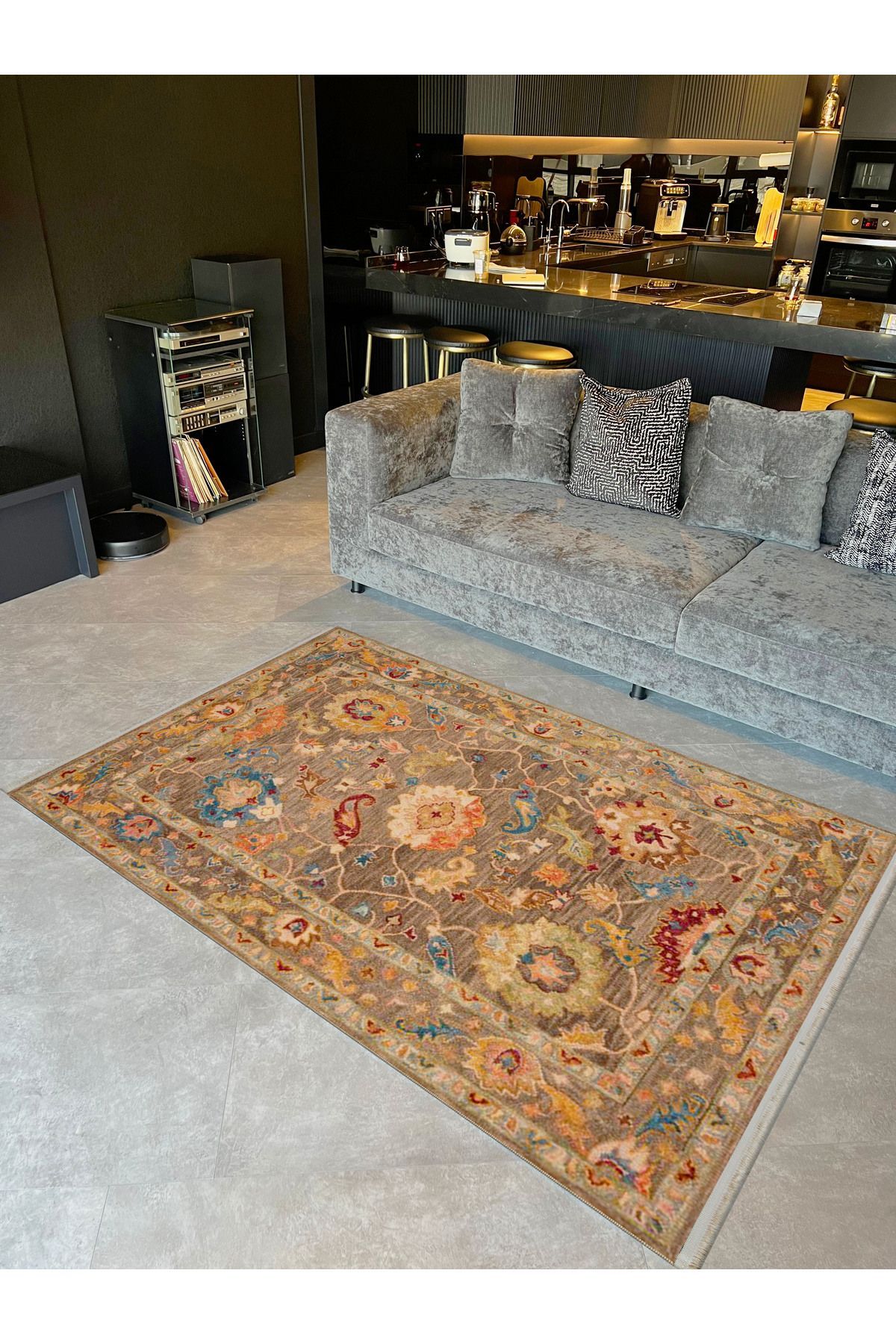 İnci Koleksiyonu Turuncu Kahve Bej Etnik Desenli Dokuma Taban Modern Dekoratif Halı inci49