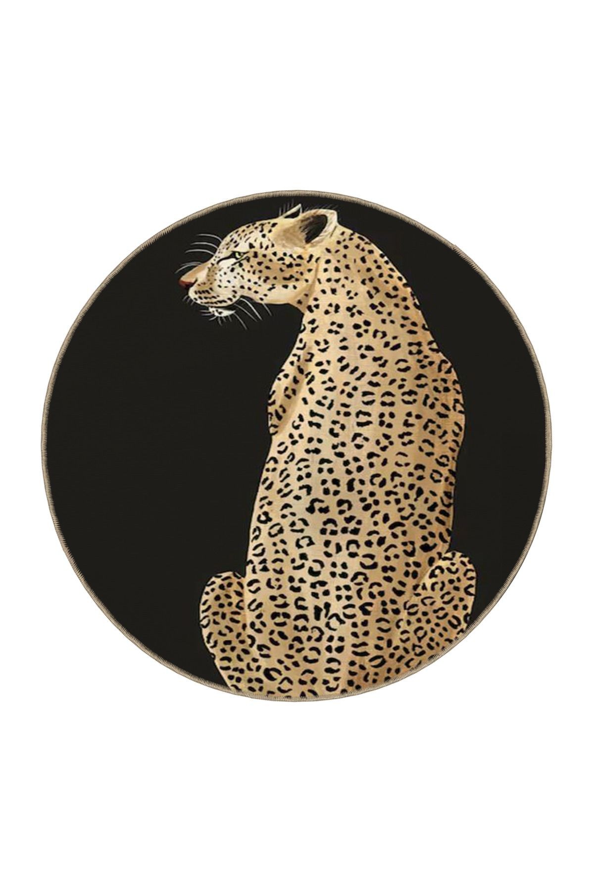 Siyah Bej Temalı Asil Leopar Desenli Kreatif Modern Dekoratif Halı 3584