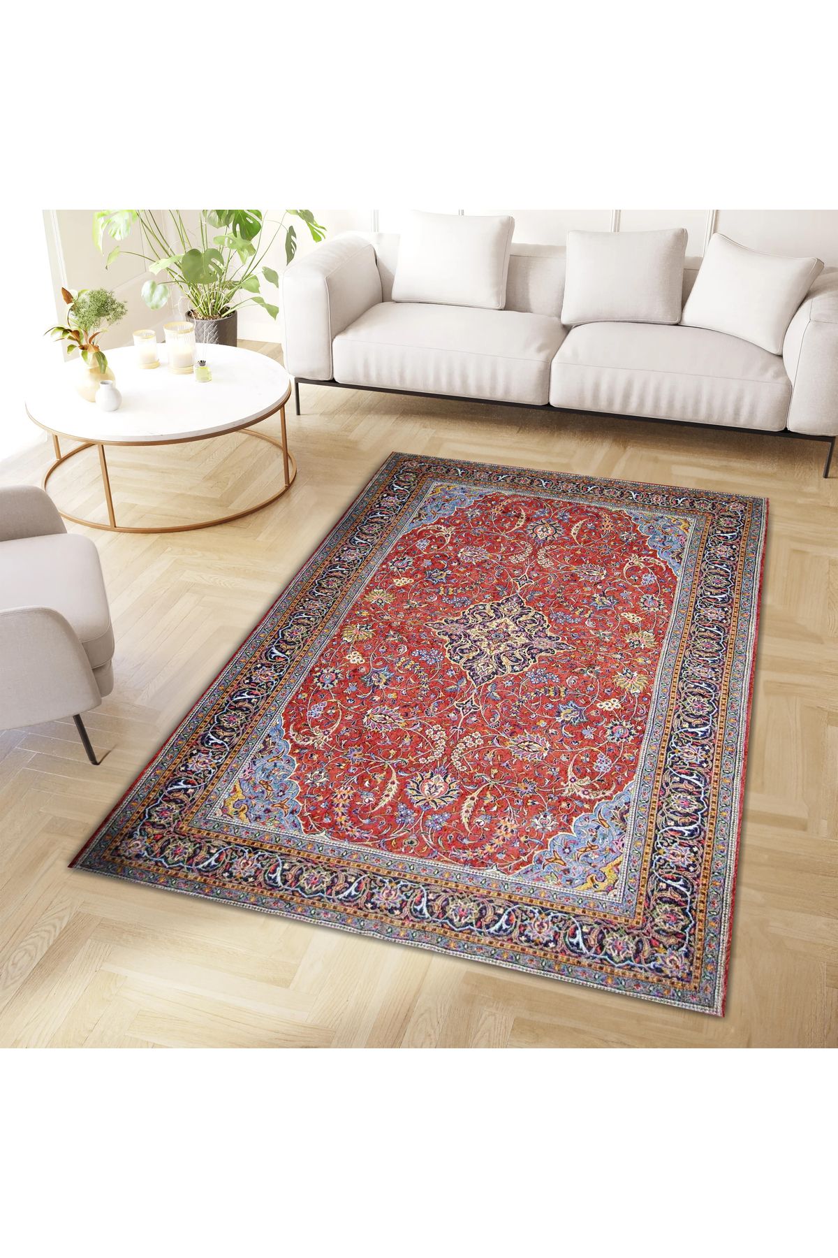 Asena Koleksiyonu Kırmızı Mavi Tema Bohem Tarz Geleneksel Desenli Vintage Dekoratif Halı 10