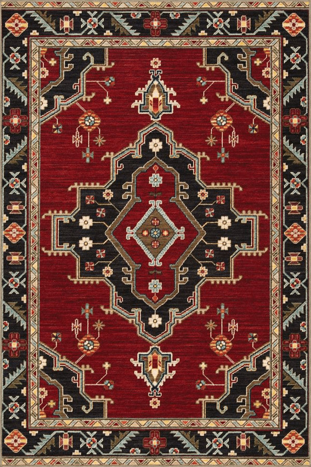 Bordo Kahverengi Temalı Geleneksel Motif Desenli Vintage Dekoratif Halı 4876