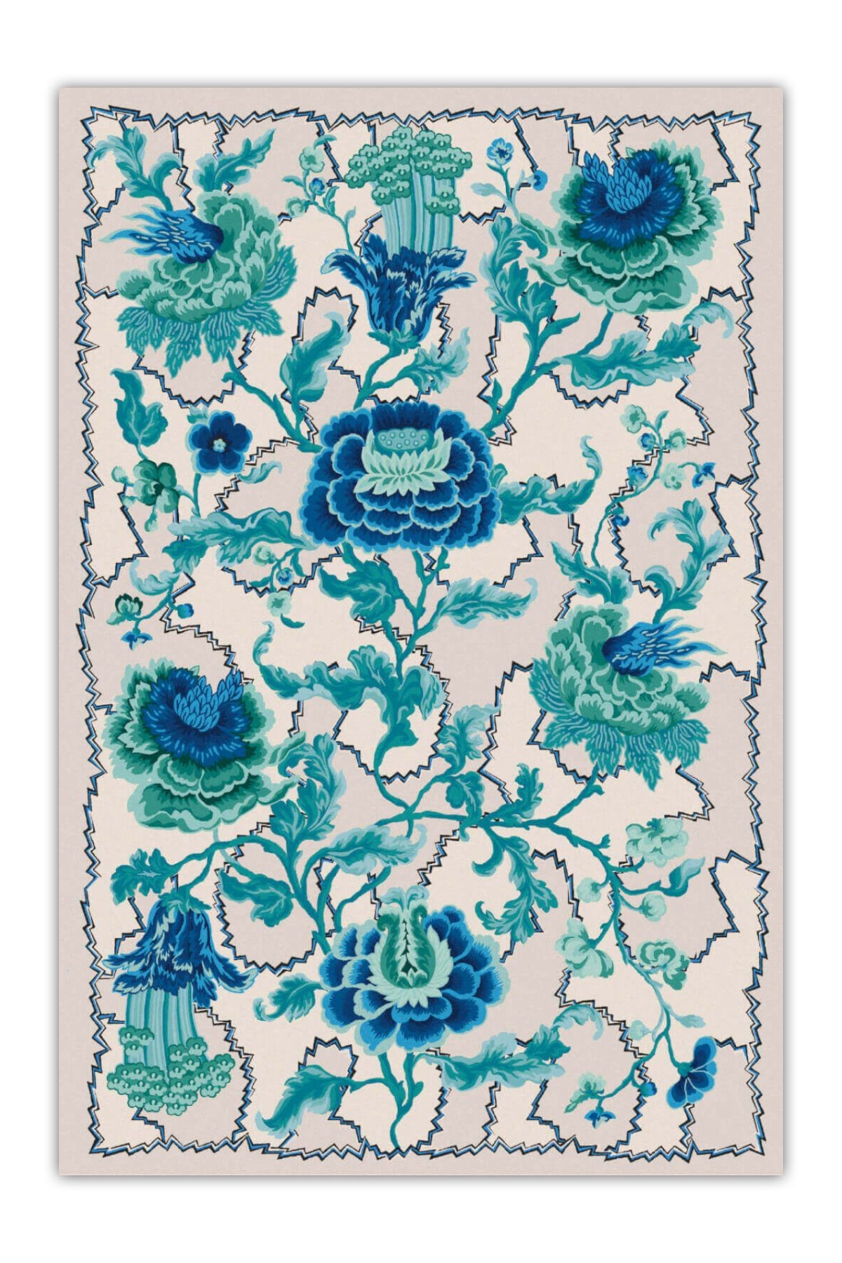 Fiori Turkuaz Mavi Çiçek Tema Dokuma Taban Dekoratif Halı 1754