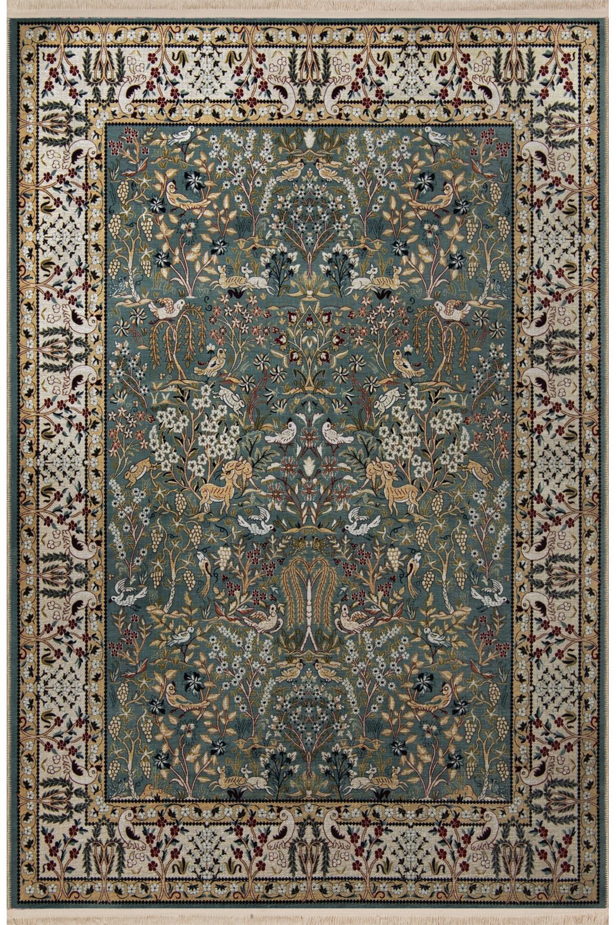 Çok Renkli Geleneksel Motif Kuş ve Çiçek Desenli Kreatif Vintage Dekoratif Halı 2882