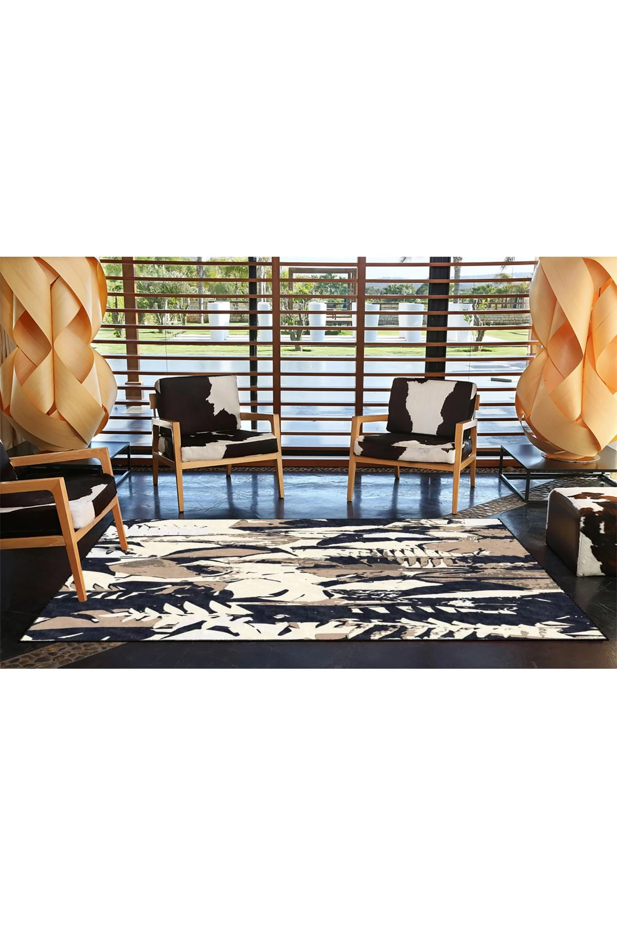 Kahverengi Fırça Çizimli Modern Dekoratif Halı ve Yıkanabilir Halı miravip9561