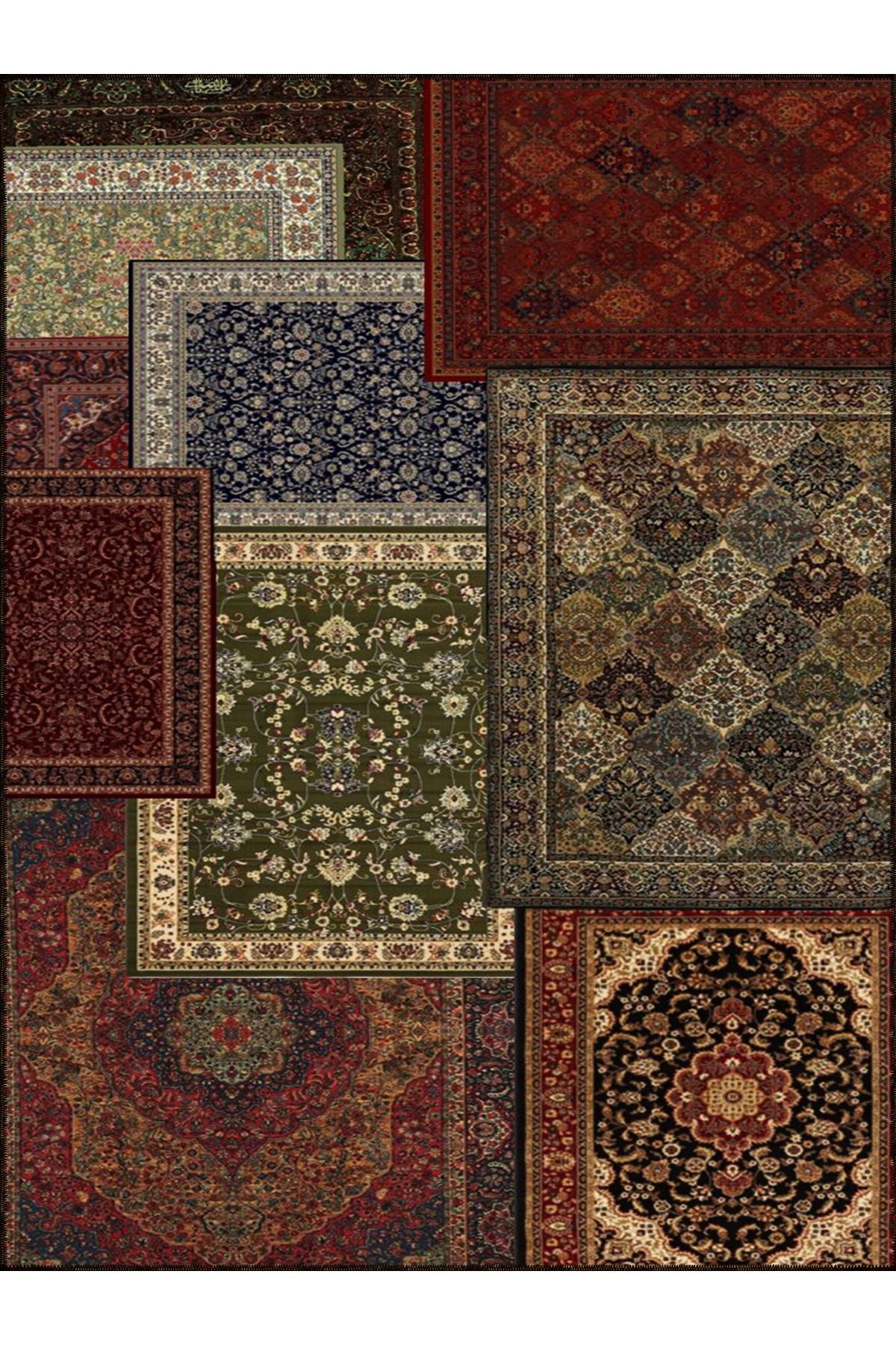 Kuvars Koleksiyonu Koyu Tonlu Çok Renkli Vintage Desenli Dokuma Taban Etnik Dekoratif Halı kuvars18