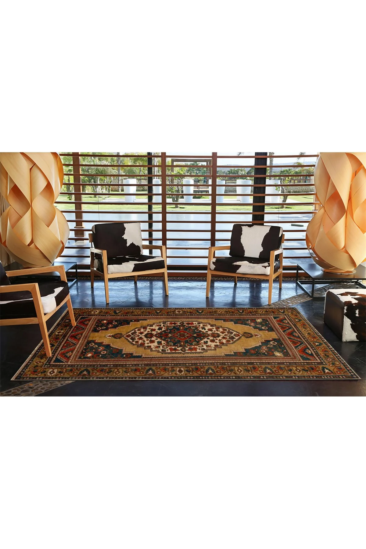 Kahverengi Renklerdinde Geleneksel Geometrik Modern Dekoratif Halı miravip473