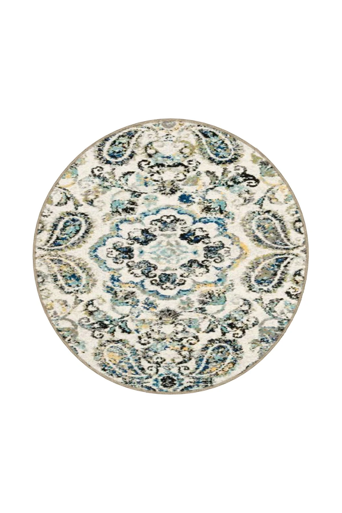 Krem Renkli Geometrik Dokuma Taban Yıkanabilir Halı miravip8353