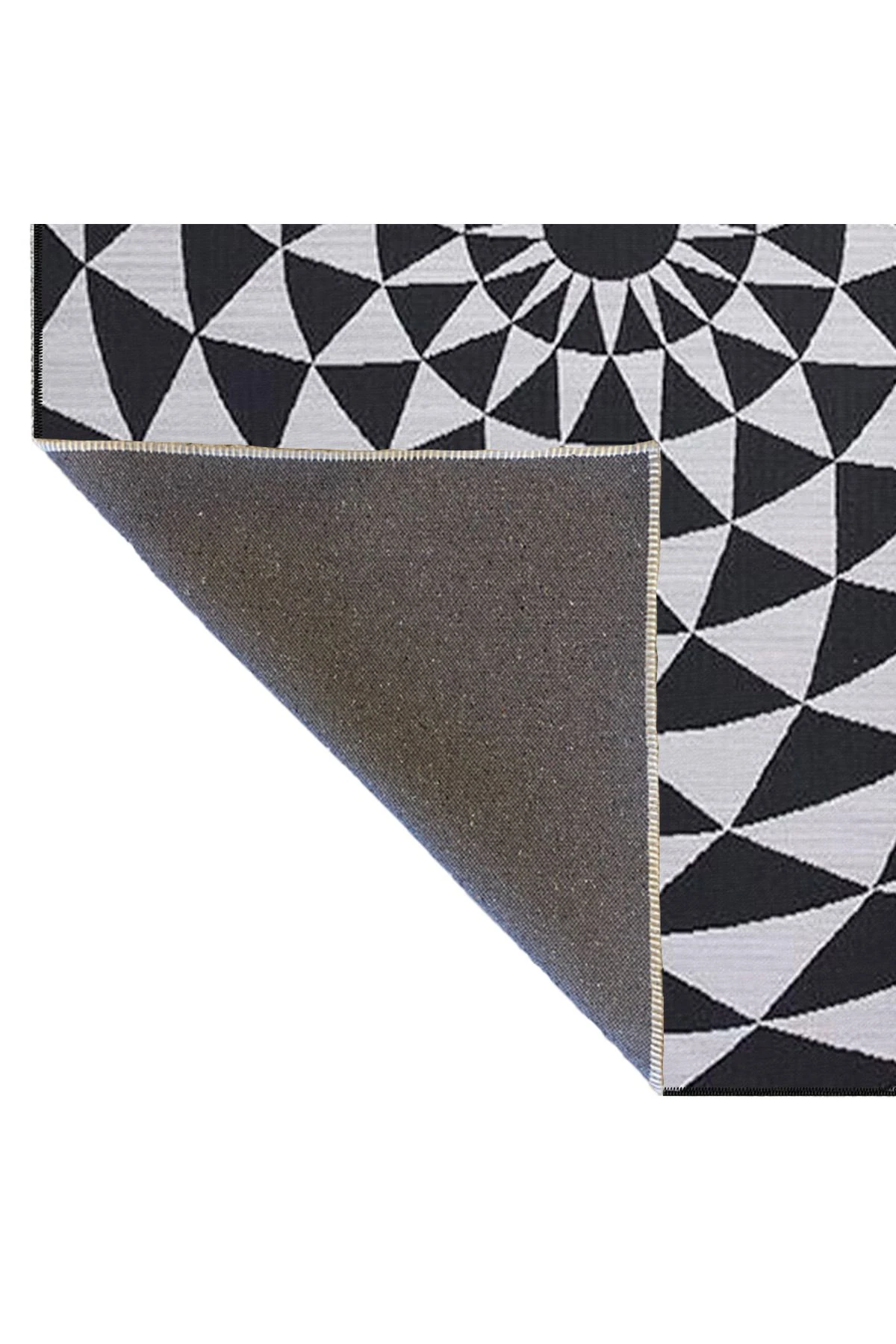 Daire ve Üçgen Desenli Siyah Beyaz Dokuma Taban miravip654
