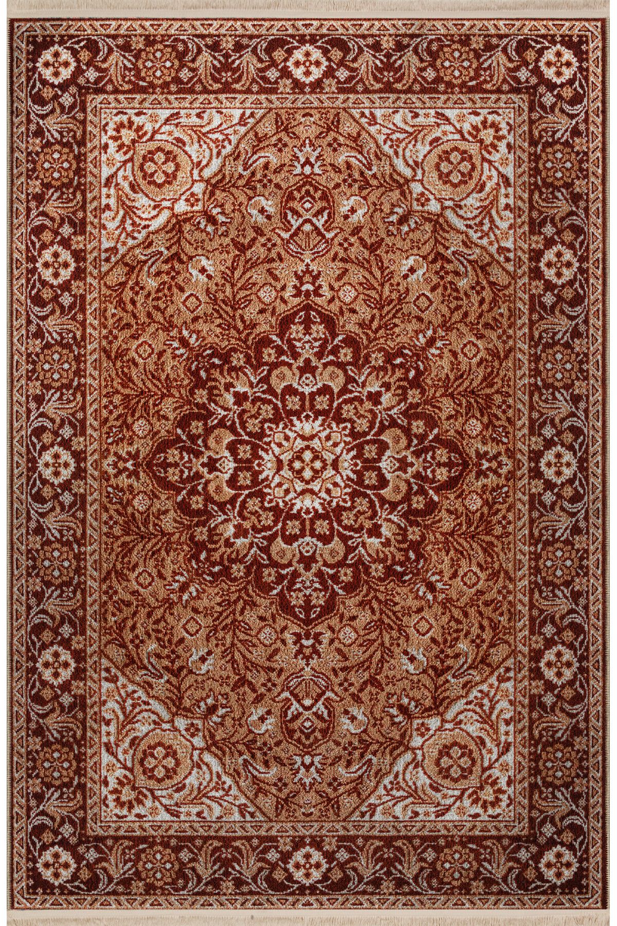 Bej Kahve Temalı Geleneksel Motif Etnik Desenli Vintage Dekoratif Halı 2467