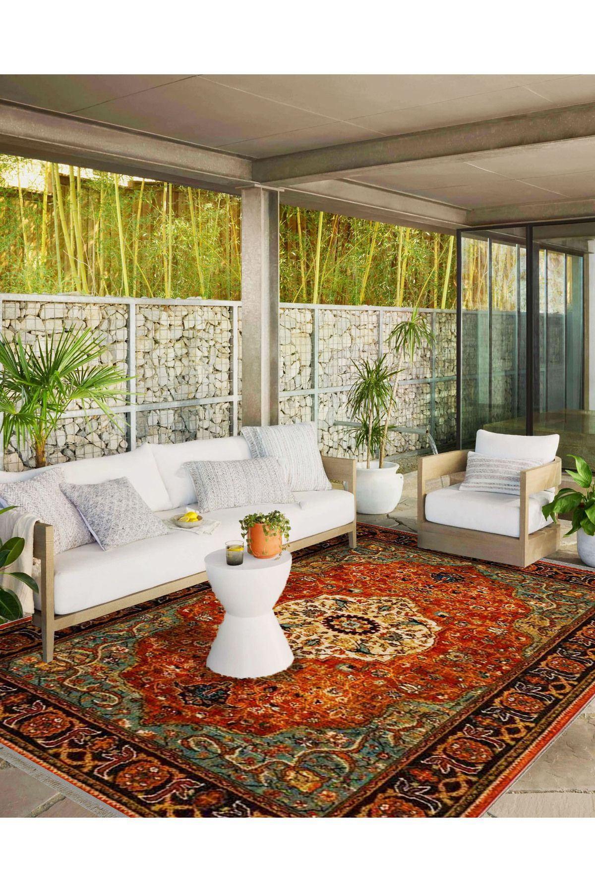 İnci Koleksiyonu Turuncu Tema Geleneksel Motif Desenli Dokuma Taban Vintage Dekoratif Halı inci25