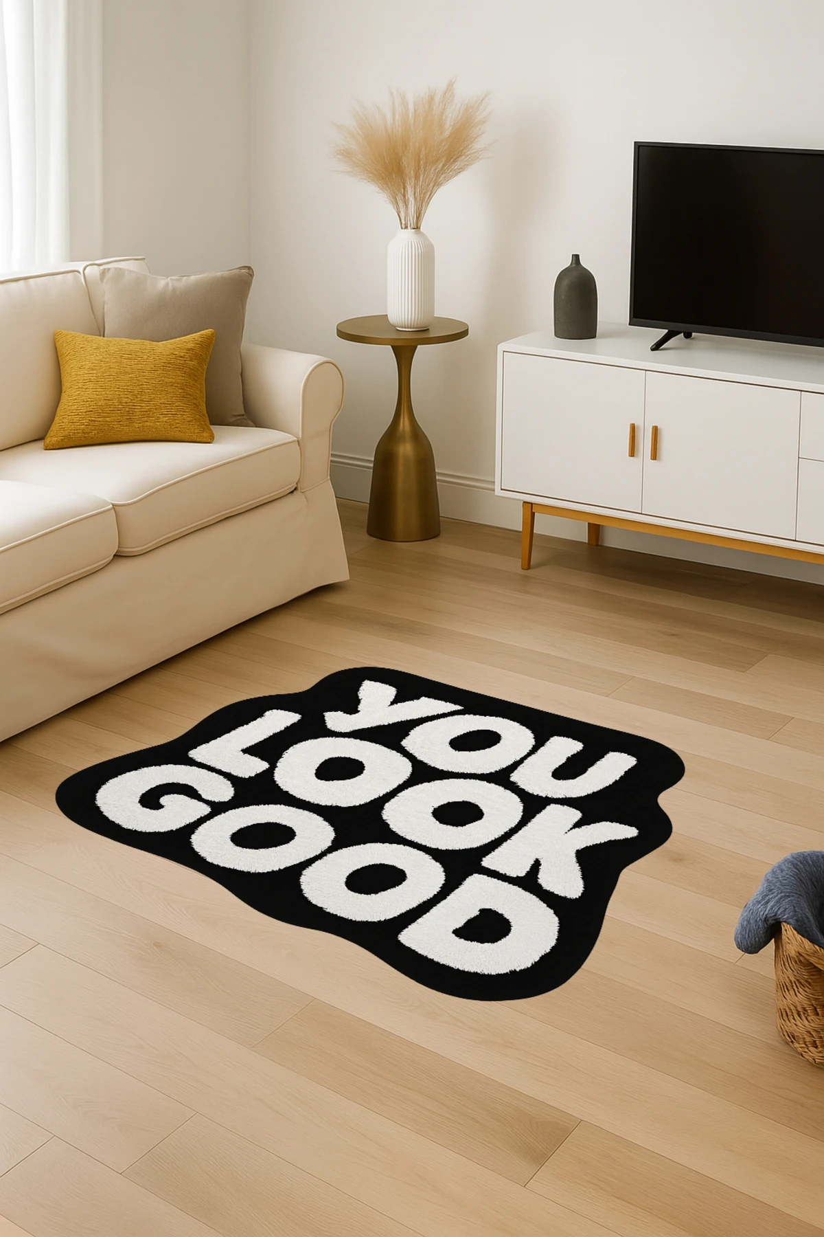 MOSSO You Look Good Yazı Desenli Dokuma Taban Modern Dekoratif Halı mosso348