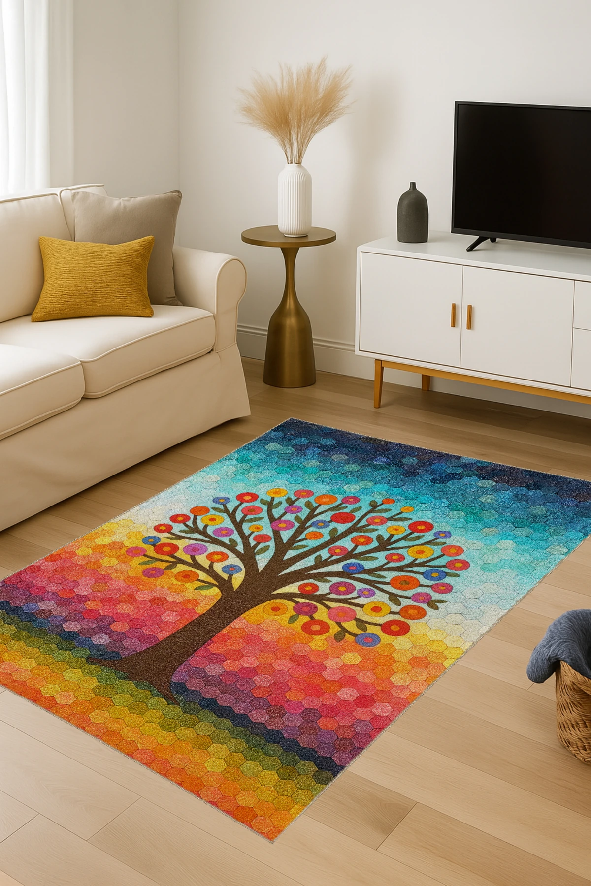 MOSSO Ağaç Temalı Çok Renkli Desen Temalı Desenli Modern Dekoratif Halı mosso426