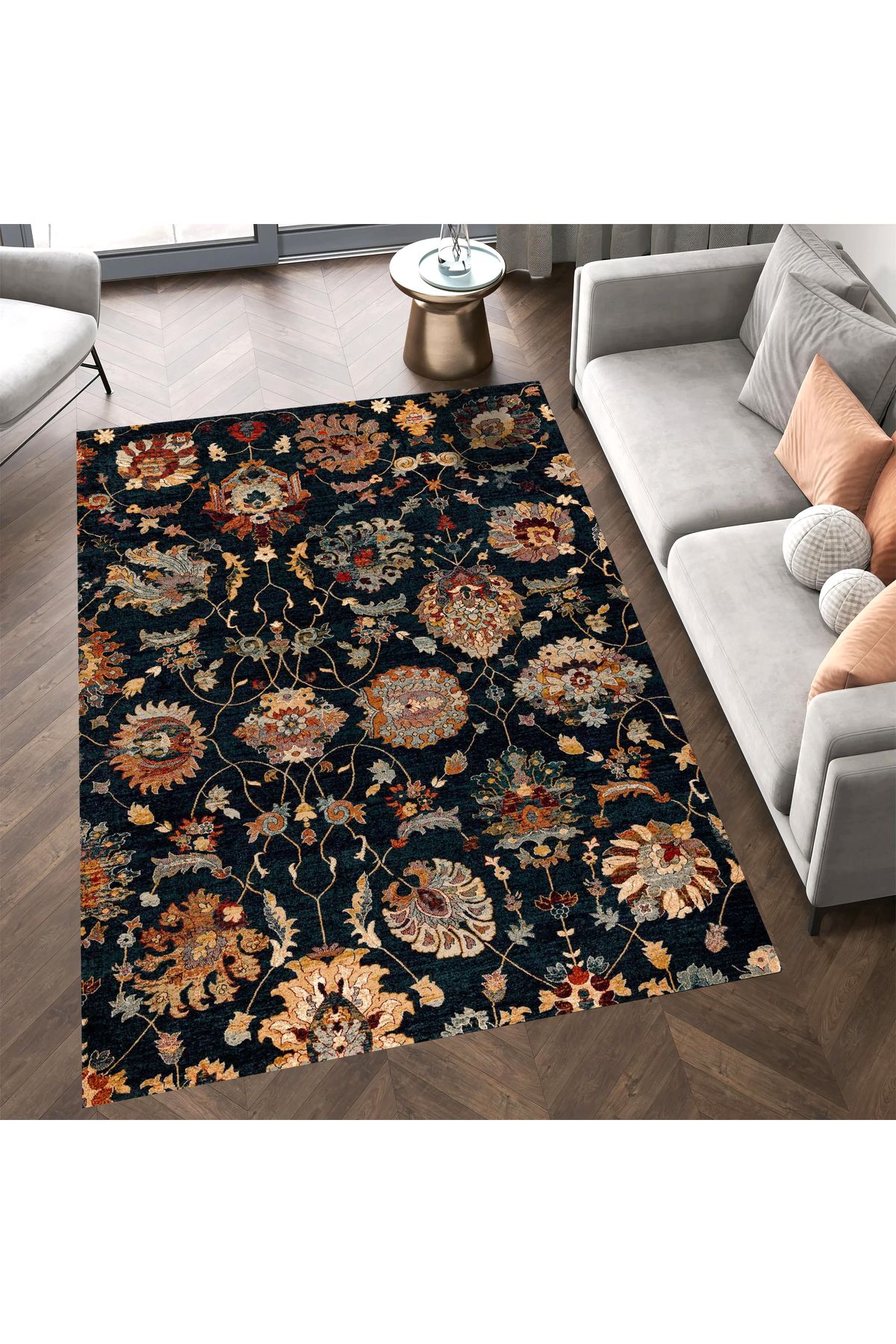 Kuzey Koleksiyonu Koyu Tonlarda Etnik Desenli Dokuma Taban Dekoratif Halı kuzey39