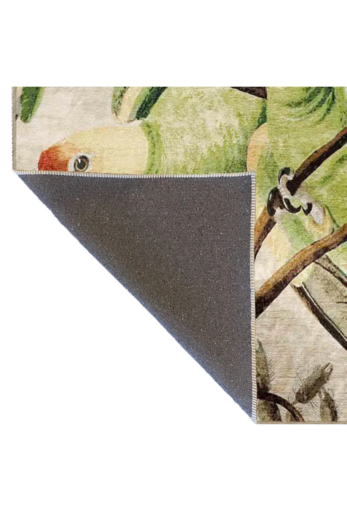 Yaprak ve Papağan Kuş Renkli Desenli Dokuma Taban miravip652