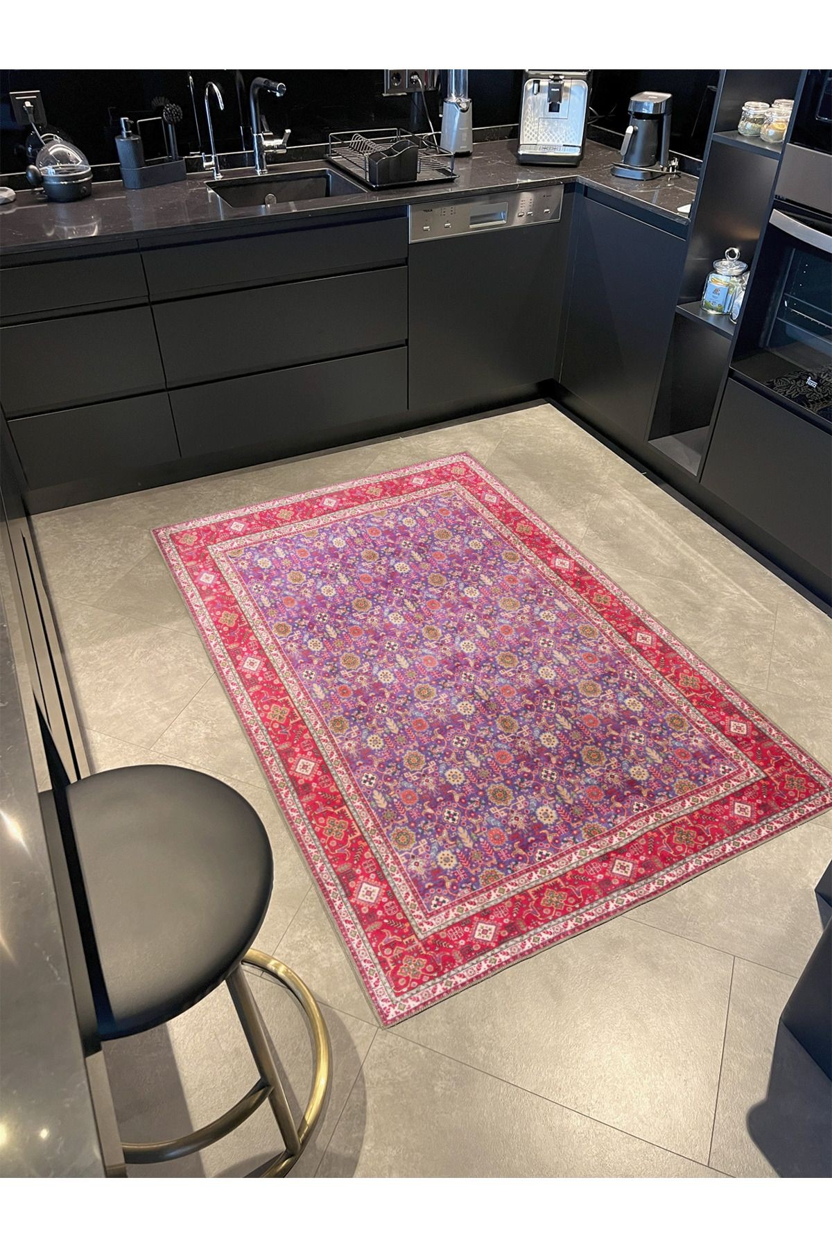 Çok Renkli Geleneksel Motif Etnik Çiçek Desenli Vintage Dekoratif Halı 3447