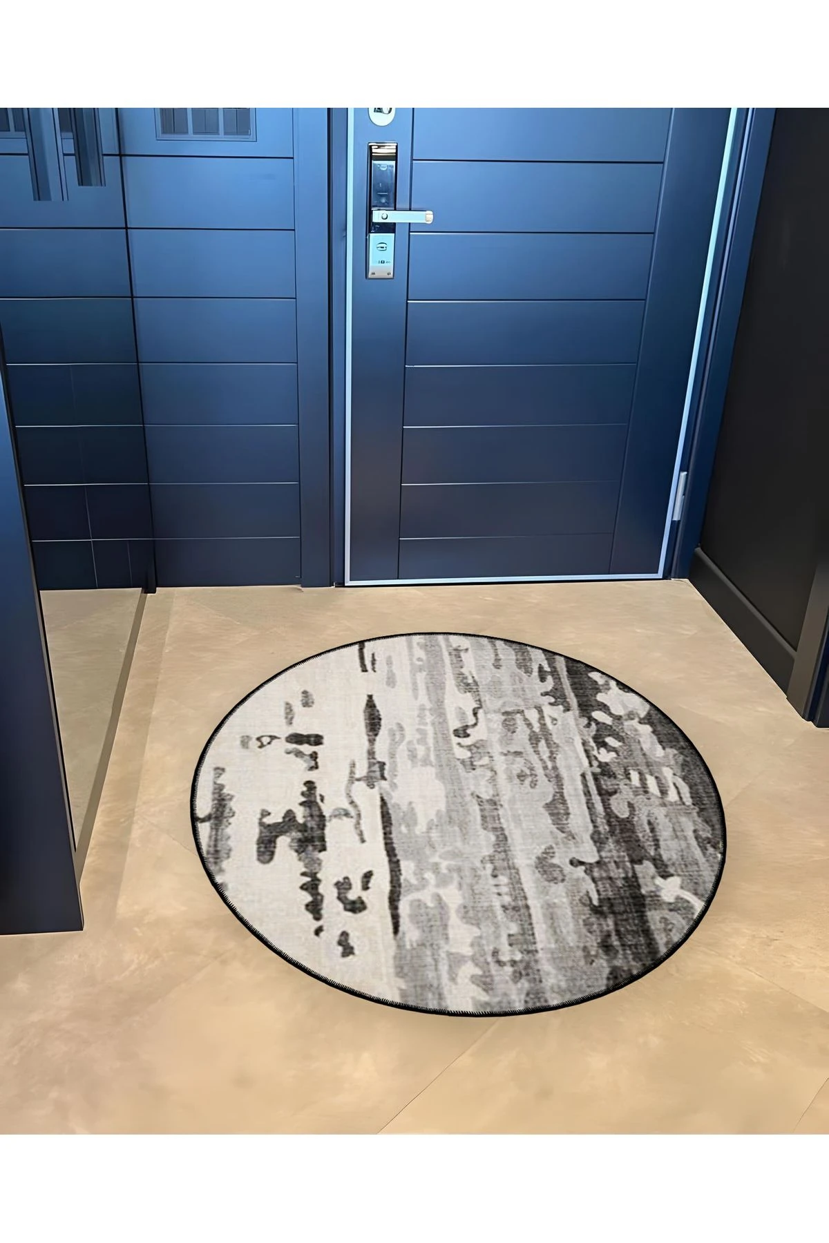 Mira Yuvarlak Siyah Beyaz Soyut Detaylı Dokuma Taban Modern Dekoratif Halı 5589