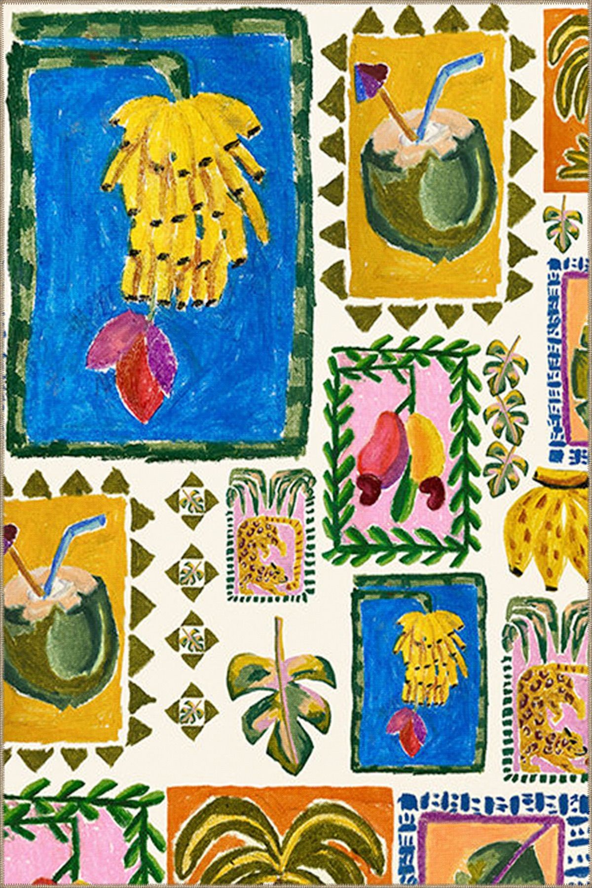 Mixed Meyve Muz Desenli Dokuma Taban Halı miravip8005