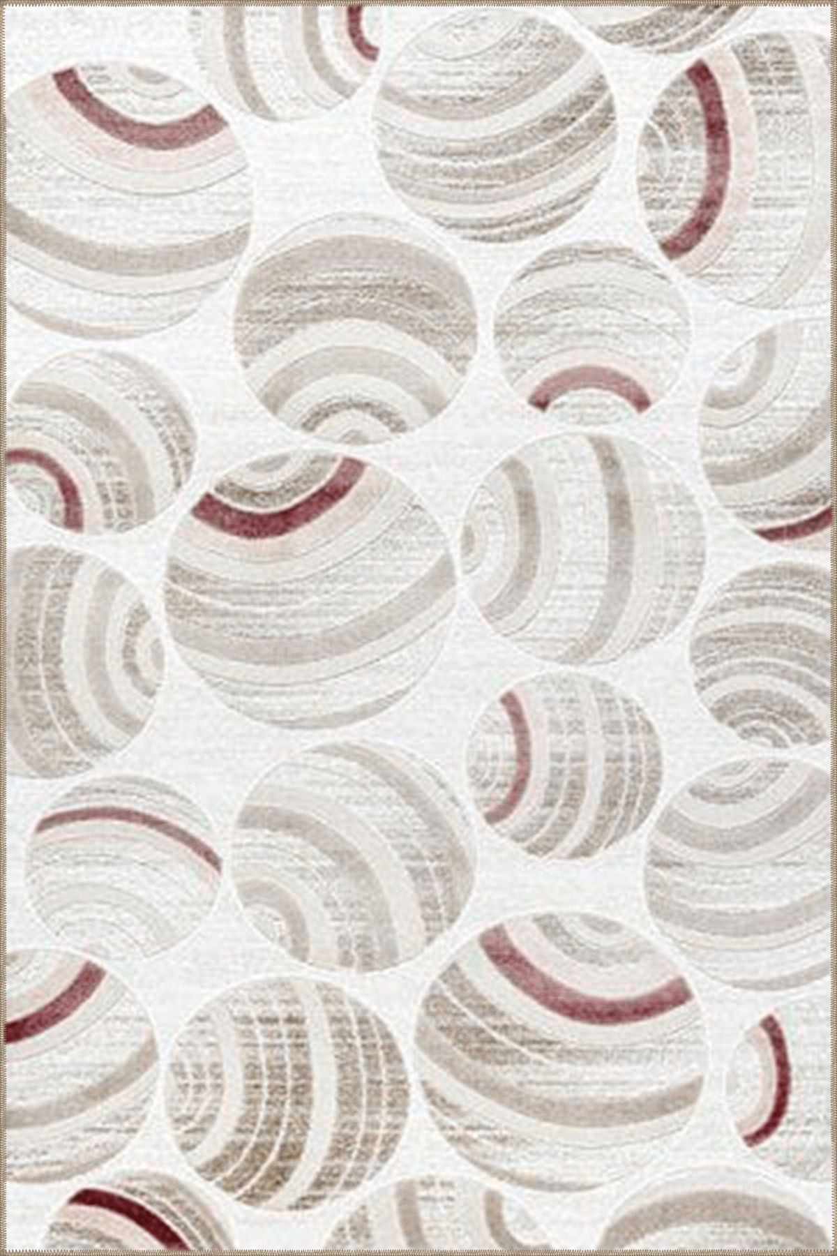 Gri Bej Temalı Soyut Daire Golf Topu Şekli Desenli Modern Dekoratif Halı 4892