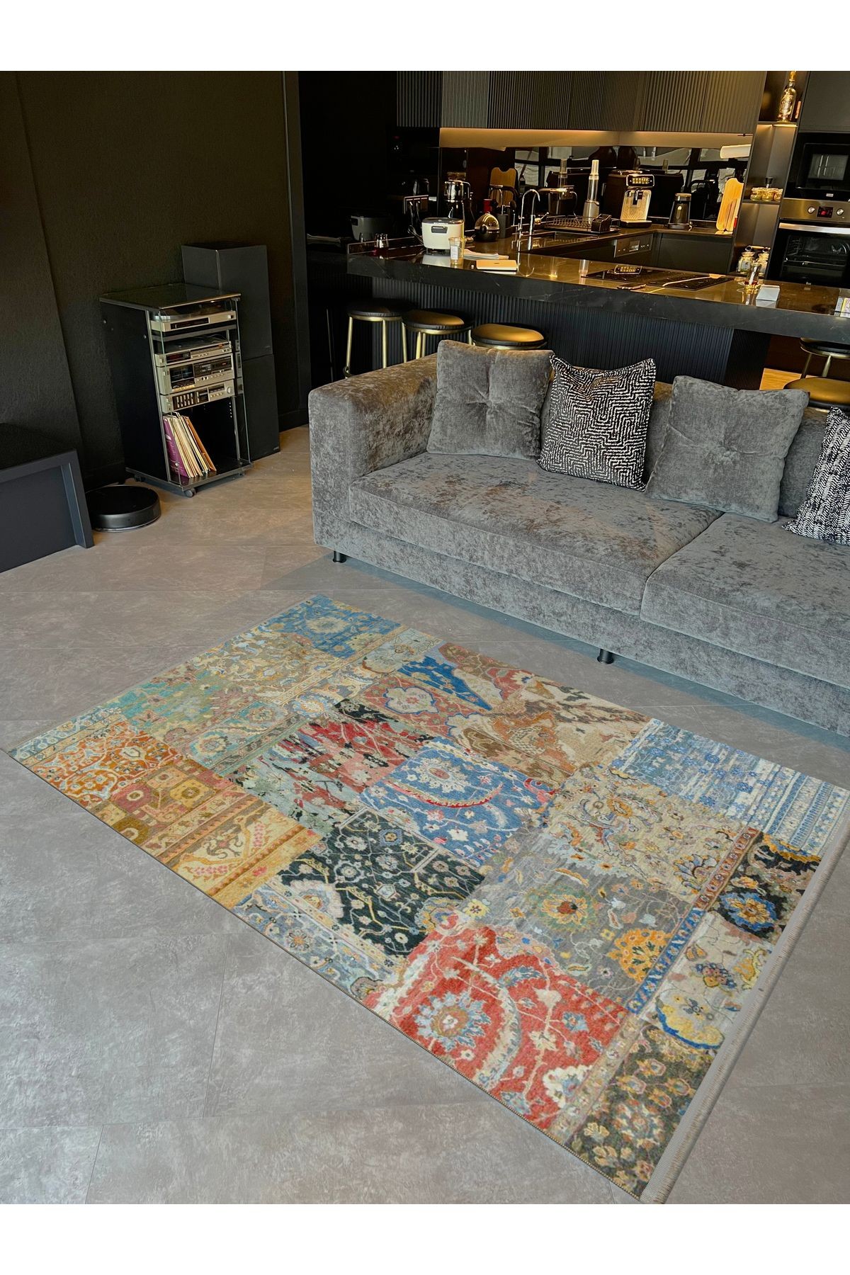Barcelona Koleksiyonu Çok Renkli Eskitme Patchwork Görünümlü Dekoratif Halı barcelona47