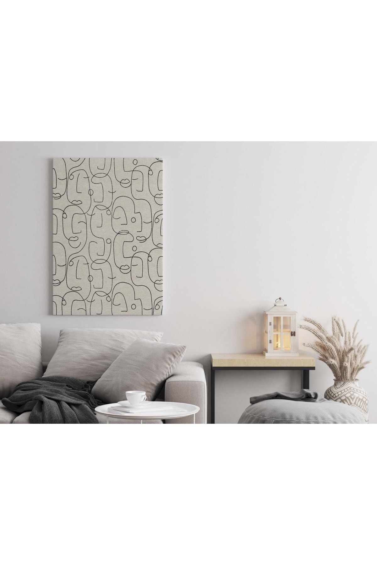 Kanvas Tablo 1126 Siyah Bej Minimalist Yüz Figürlü 152