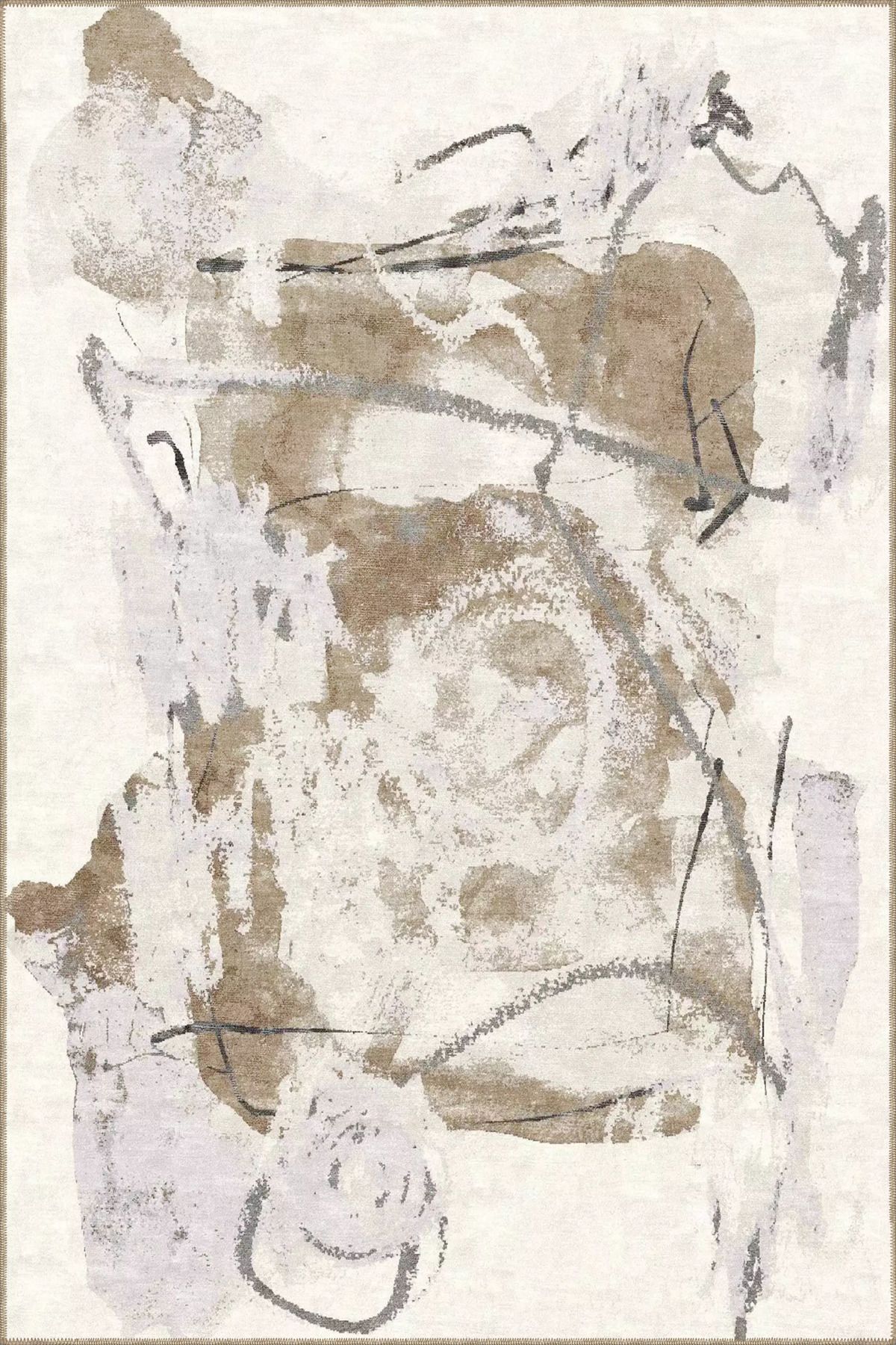 Etnik Krem Renkli Desenli Dekoratif Halı miravip906