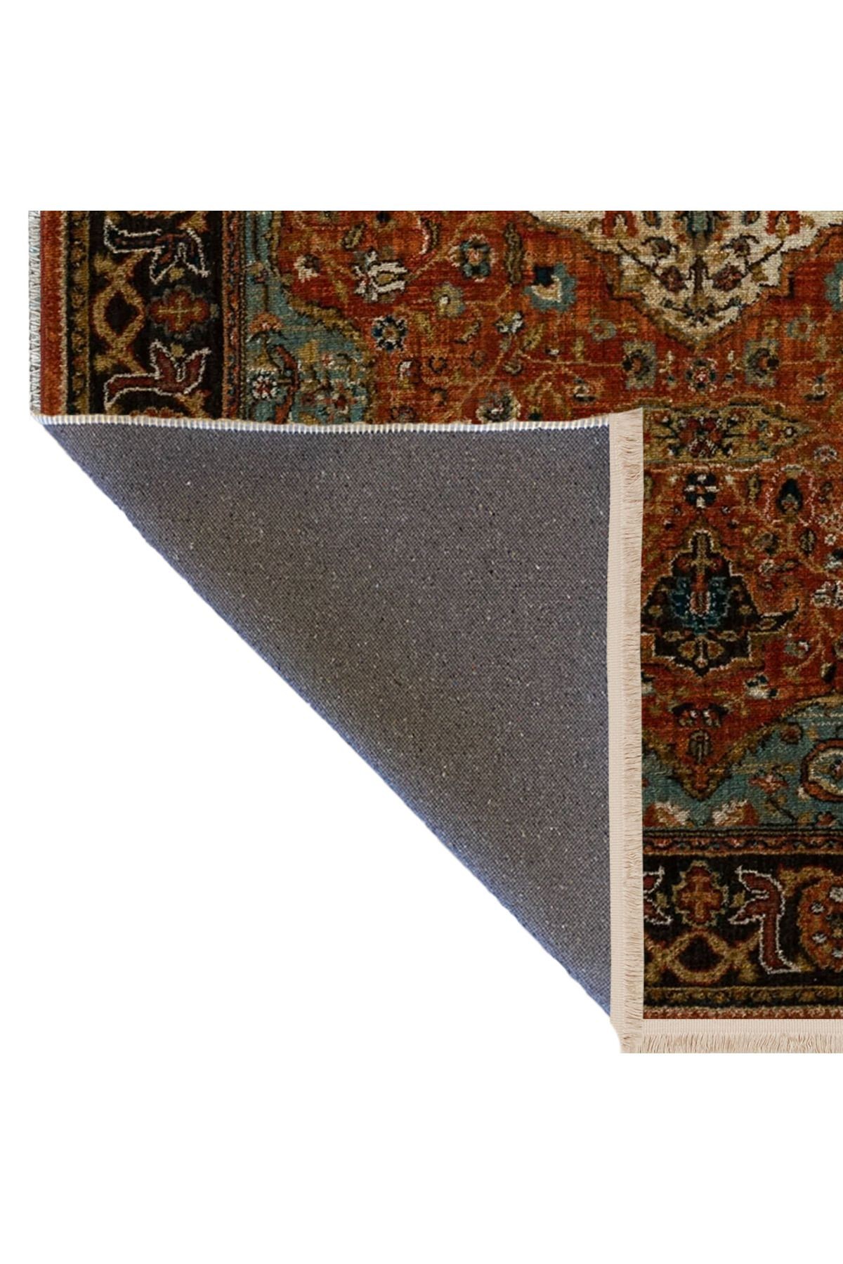 Turuncu Mavi Temalı Geleneksel Motif Etnik Desenli Kreatif Vintage Dekoratif Halı 2875
