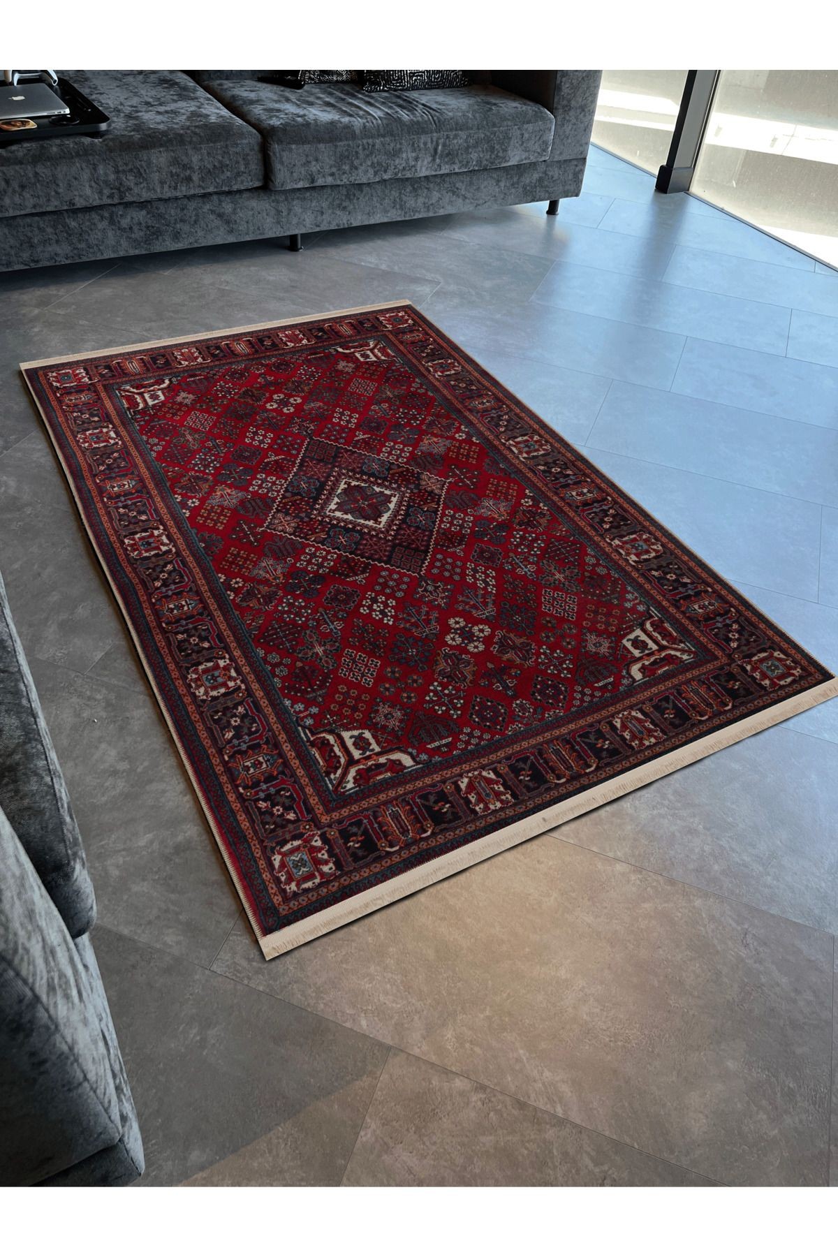 Bordo Temalı Geleneksel Motif Etnik Desenli Kreatif Vintage Dekoratif Halı 2774