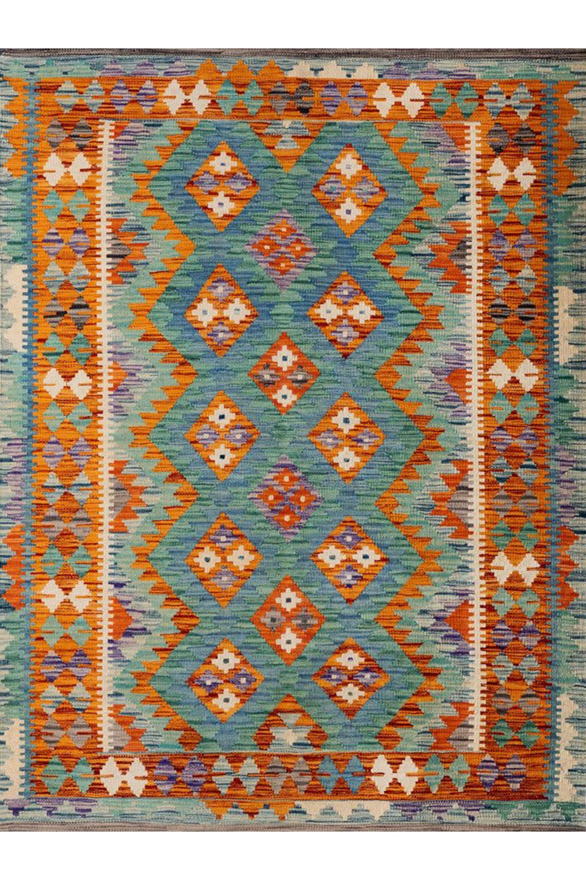 İnci Koleksiyonu Mavi Tema Etnik Geleneksel Desenli Dokuma Taban Vintage Dekoratif Halı inci43